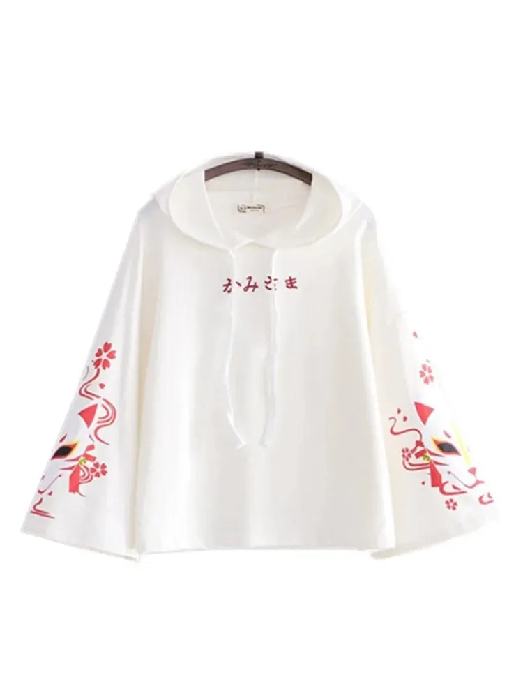 Black Letter Embroidery Cartoon Print Women's Hoodie - Autumn Flare Sleeve Drawstring Hooded Sweatshirt | Korean Style Ladies Top for Casual Wear, Street Fashion & College Outfits