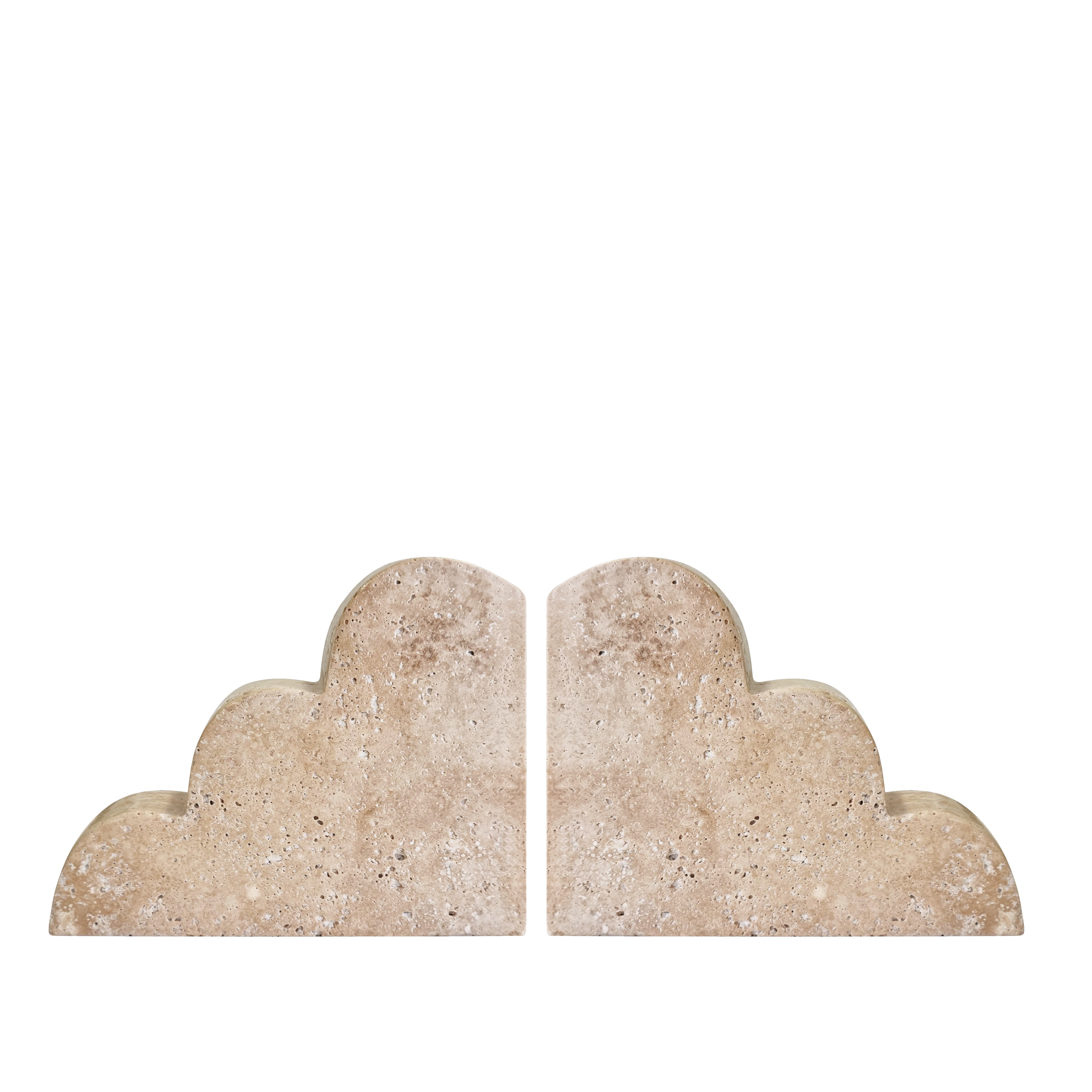 Maria Set of 2 Heavy Duty Bookends - 12.5x5x15cm Natural Travertine Marble Book Holder for Shelves, Office, and Home Decor