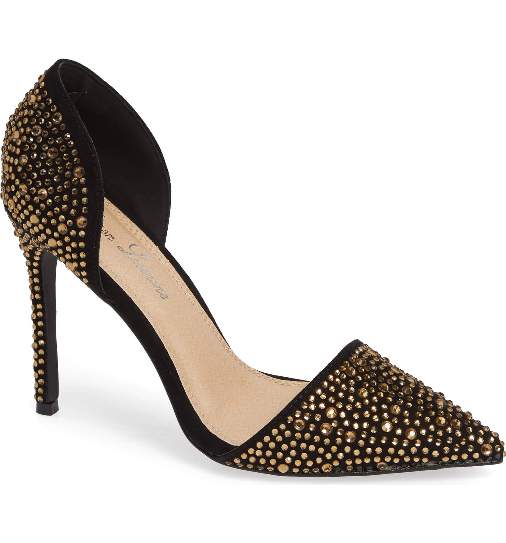 Lauren Lorraine Rose Gold Crystal Embellished d'Orsay Pump Heels - Elegant Women's Dress Shoes for Weddings, Parties & Special Occasions