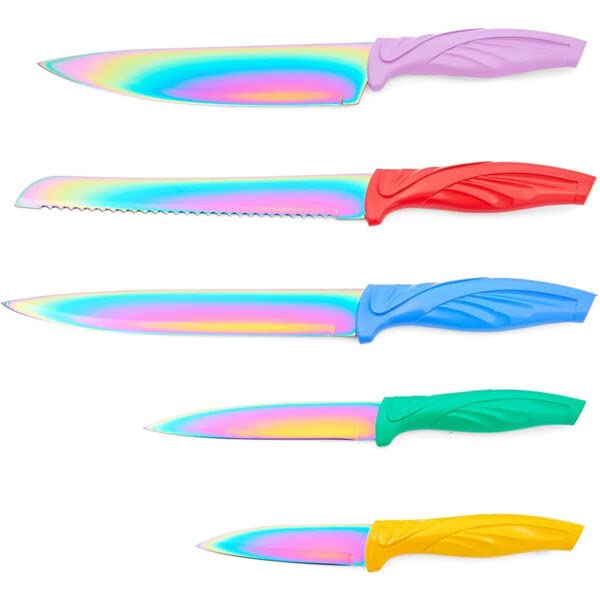 Premium 5-Piece Titanium Knife Set - Paring, Slicer, Bread, Carving & Chef Knives for Professional & Home Kitchen Use - Ideal for Cooking, Food Prep & Gourmet Meal Presentation