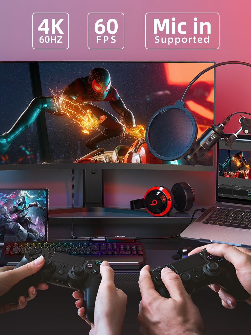 4K Ultra HD HDMI Video Capture Card for Live Streaming, Gaming, Recording - High-Quality USB 3.0 Capture Device for PC, Mac, PS5, Xbox, Switch (Perfect for Twitch, YouTube, OBS Streaming)