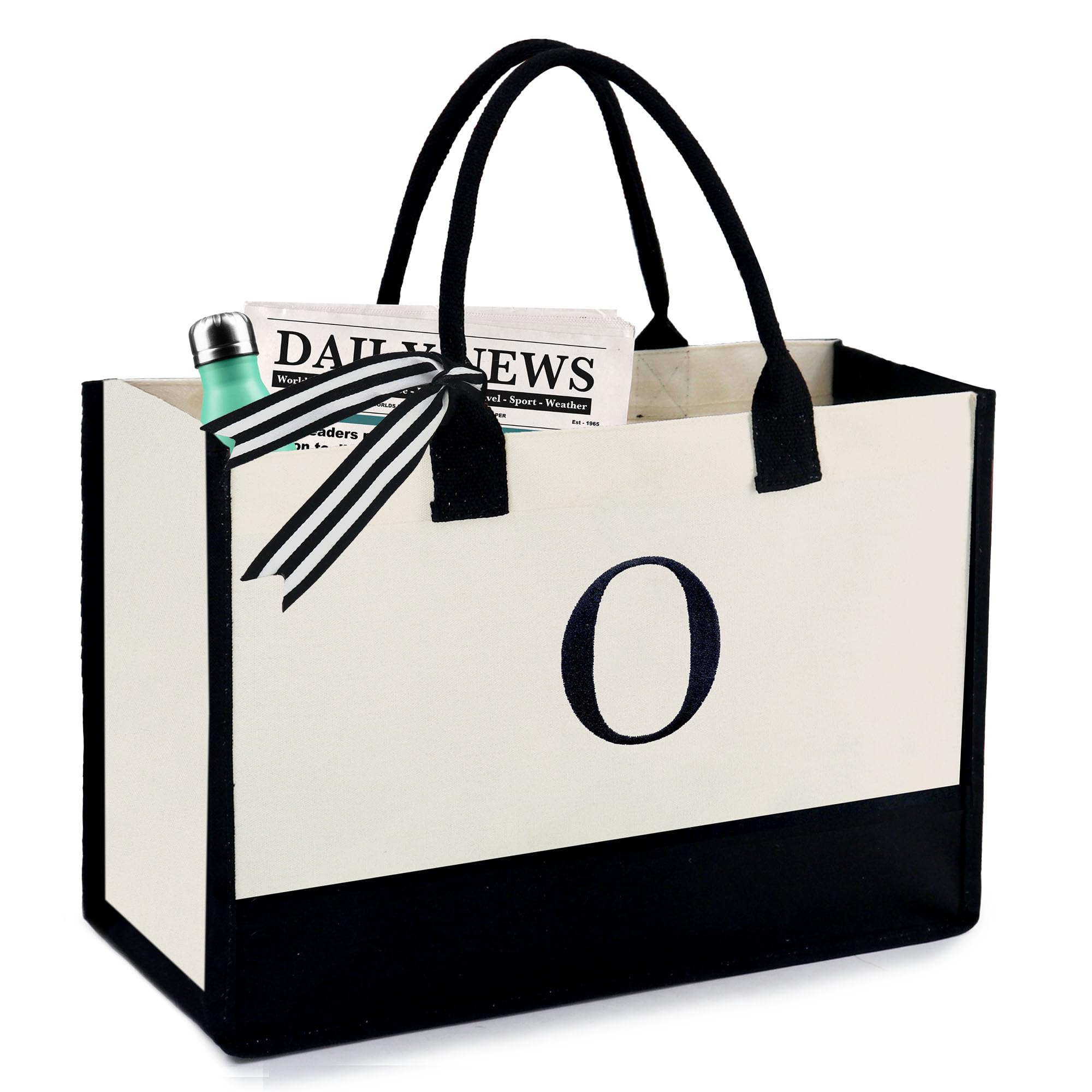 BeeGreen Personalized Initial Tote Bag for Women - 13oz Canvas Gift with Pocket - Birthday, Mother's Day, Teacher Appreciation Present for Sister, Mom, Friend - Perfect for Shopping, Work, and Daily Use