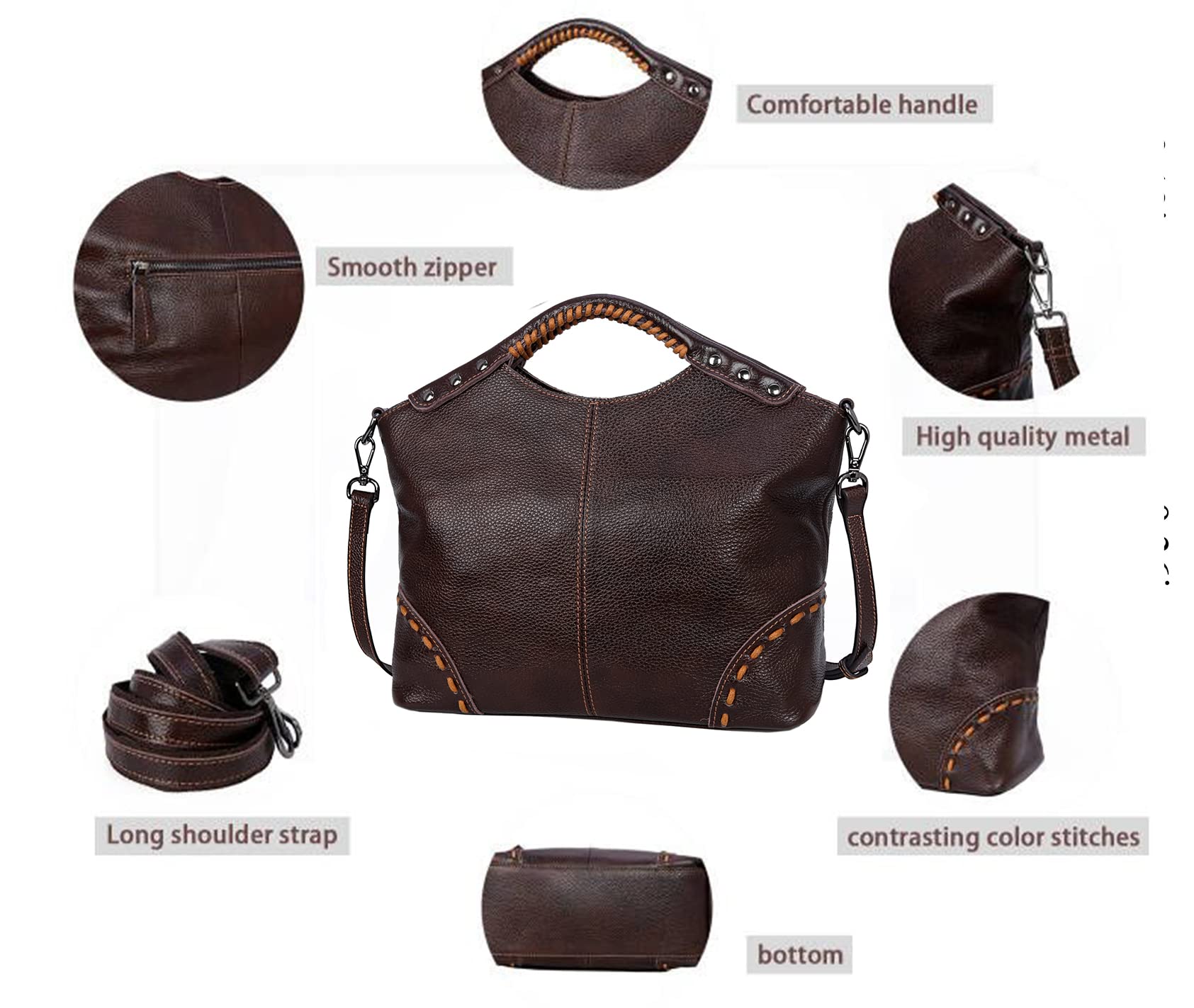 HESHE Genuine Leather Satchel Bags for Women - Designer Crossbody Purse with Multiple Compartments, Top Handle Tote Handbag for Work, Travel & Everyday Use