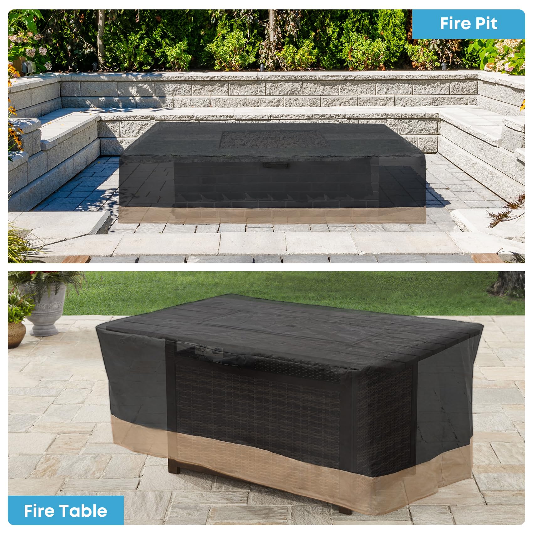 Stanbroil 60 Inch Rectangle Fire Pit Cover - Waterproof Outdoor Patio Gas Fire Table Cover - Heavy Duty Black Fire Pit Protection (60L x 38W x 24H) - Perfect for Backyard, Deck, and Camping Use