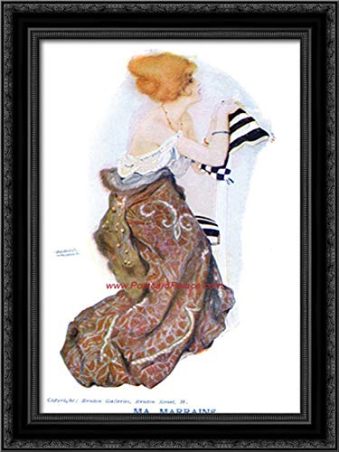 Raphael Kirchner 18x24 Black Ornate Wood Framed Canvas Art - Vintage Wall Decor for Living Room, Bedroom & Office | Ma Marraine Painting