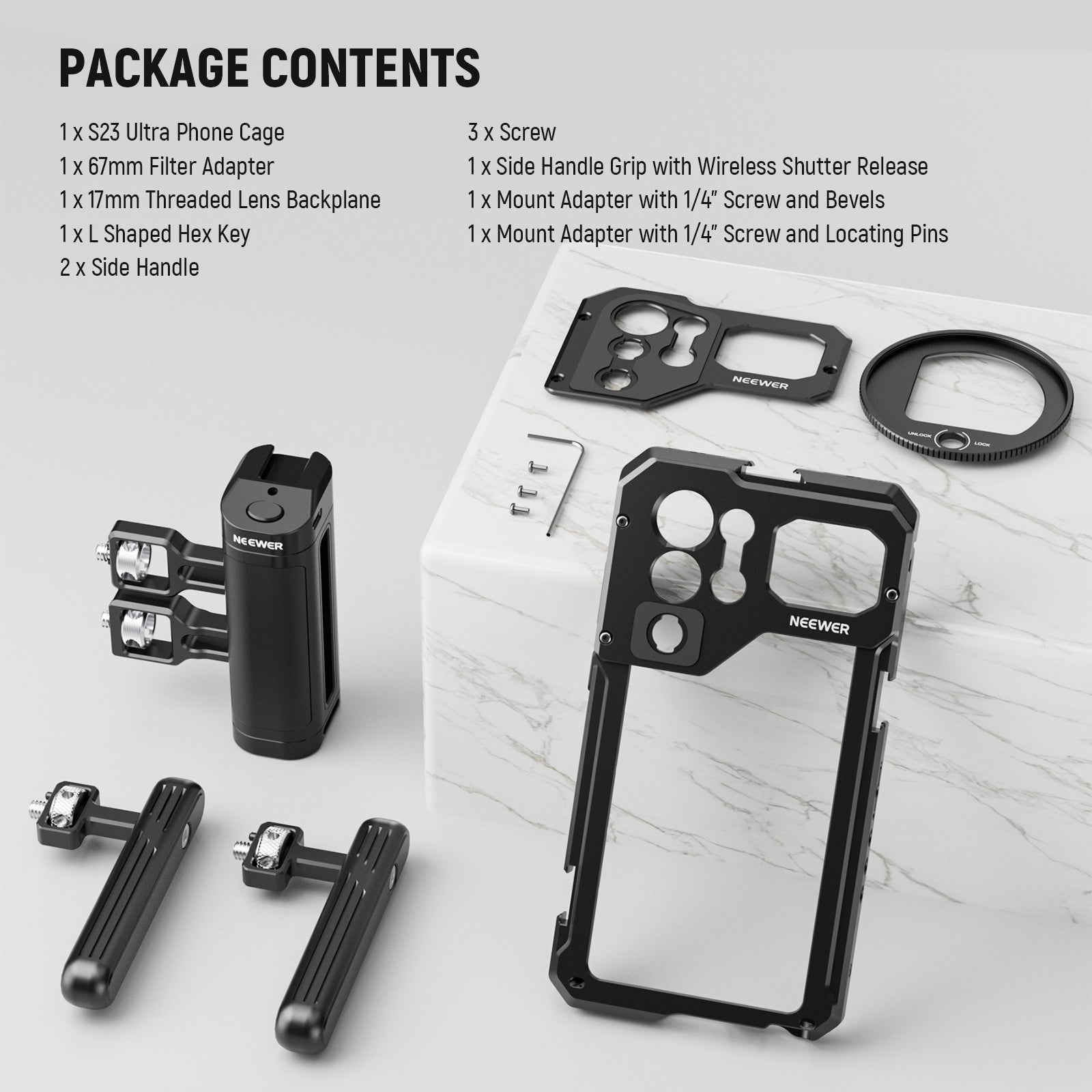 NEEWER S23 Ultra Phone Cage Video Rig Kit - Professional Smartphone Stabilizer for Samsung Galaxy S23 Ultra - Perfect for Vlogging, Filmmaking, and Live Streaming