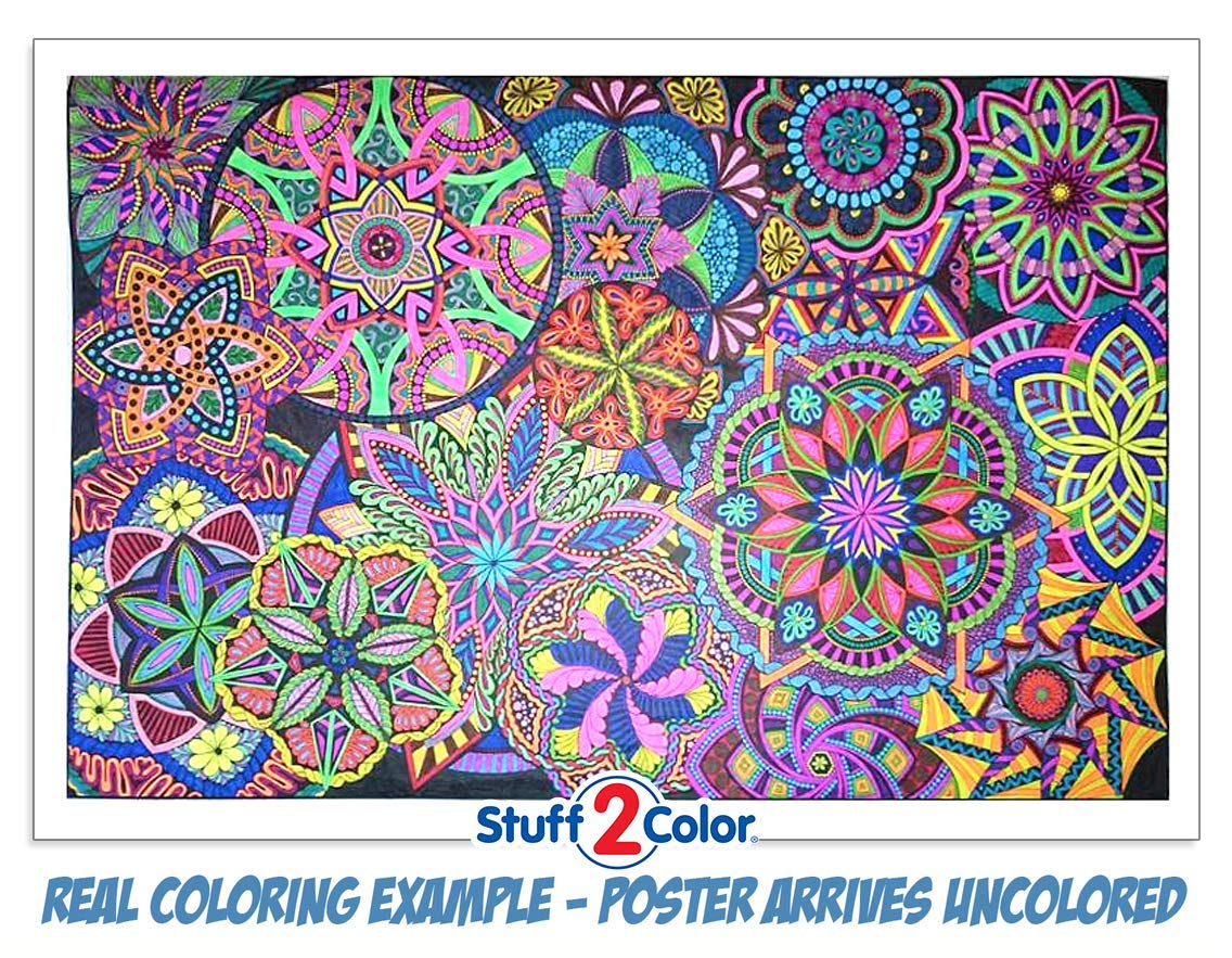 Stuff2Color Giant Mandala Coloring Poster for Kids & Adults - 1 Pack, Stress Relief & Creativity, Perfect for Family Time, Schools, Group Activities & Art Therapy