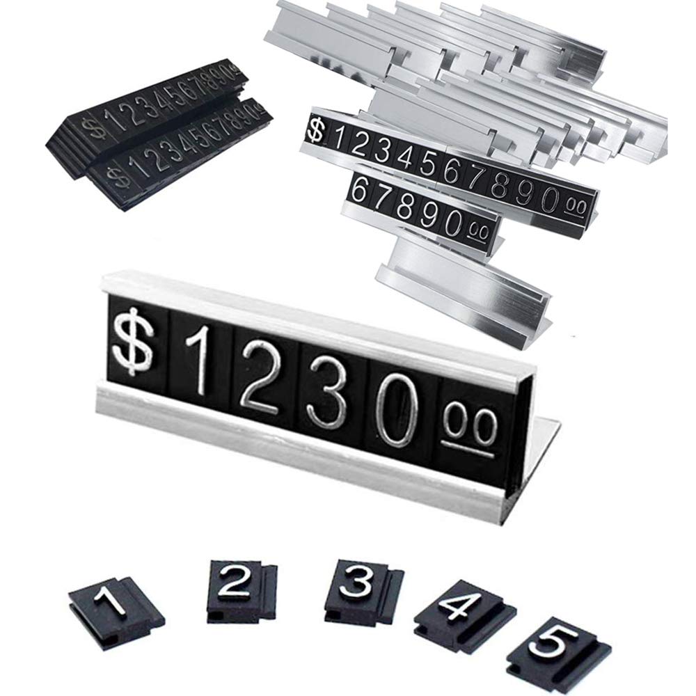 Adjustable Metal Price Tag Stand - 16 Sets (Silver) for Retail Displays