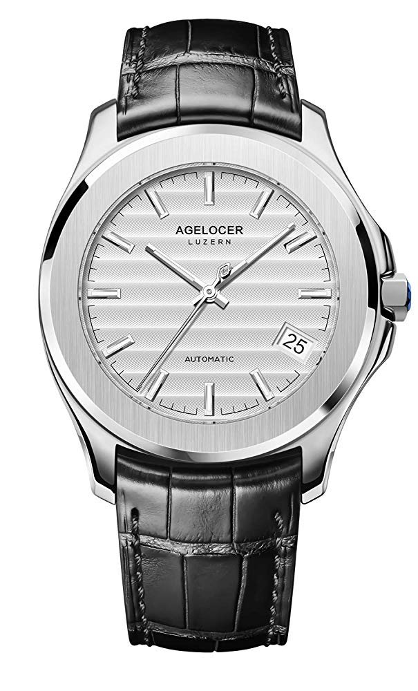 AGELOCER Luxury Men's Automatic Mechanical Watch with Calendar, Stainless Steel Band & Luminous Hands - Diamond Accent Dress Watch for Business, Formal Occasions & Gifts