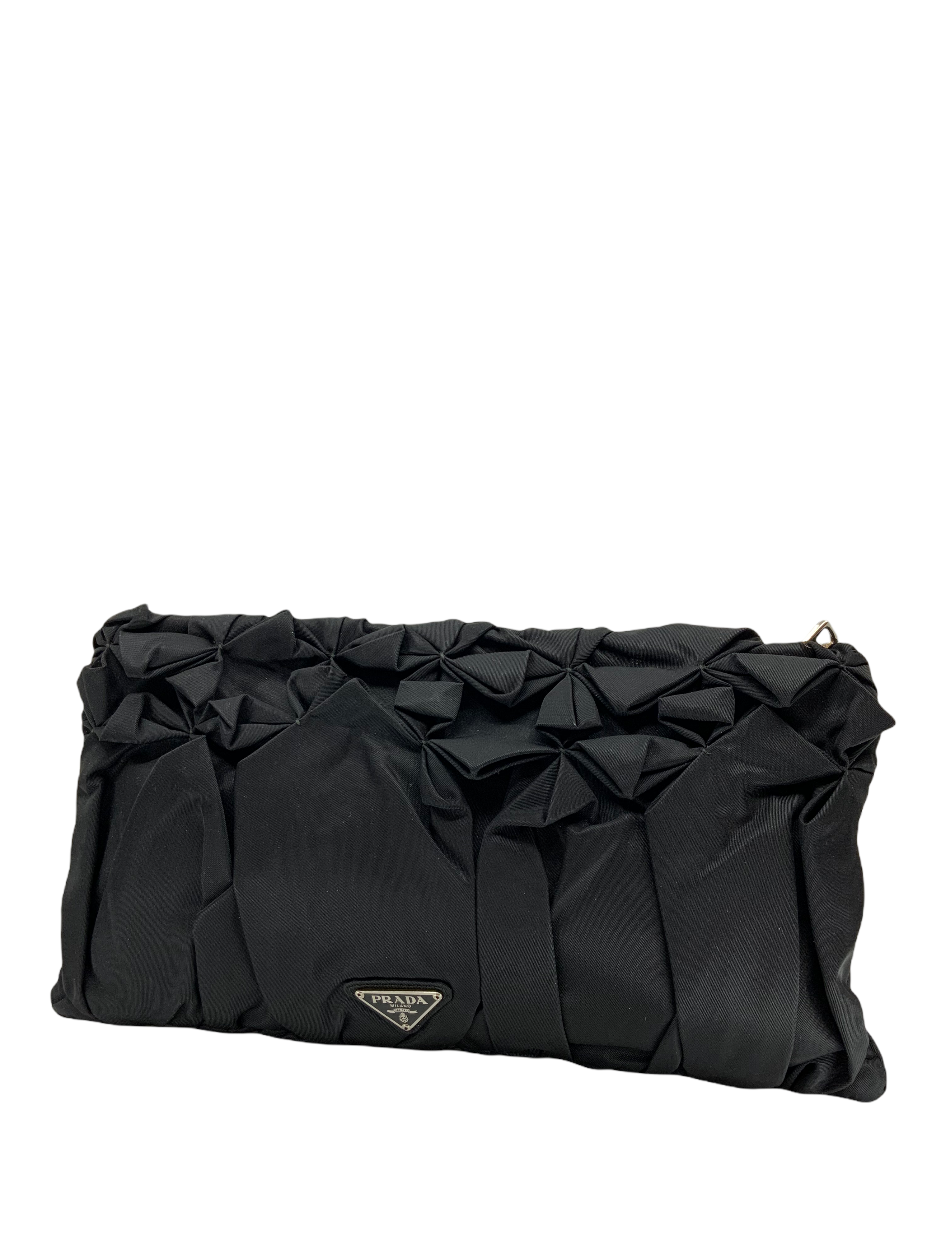 Prada Origami Pleated Large Clutch Bag in Tesutto Nylon - Elegant Evening Purse for Women, Perfect for Parties, Weddings & Special Occasions