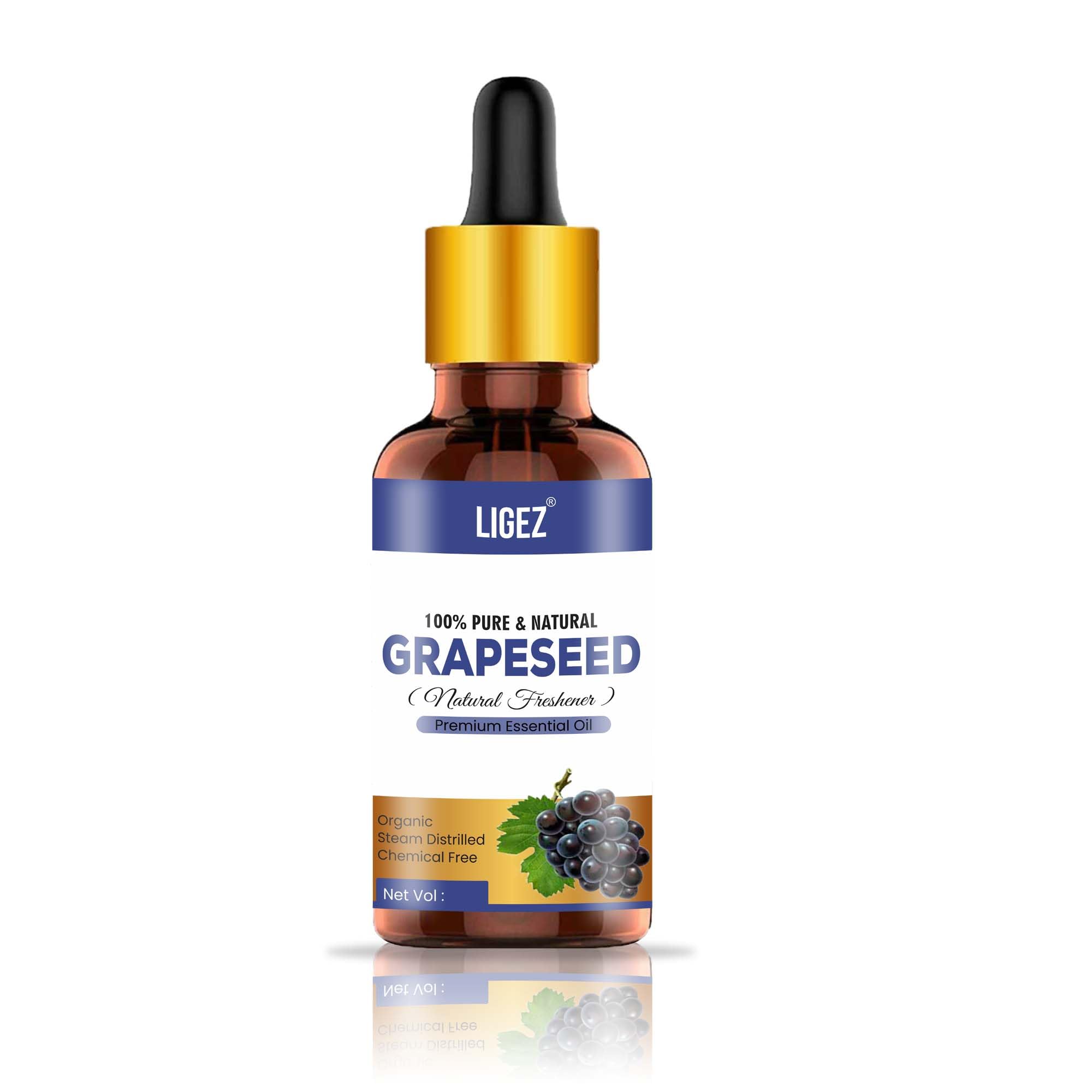 Ligez 100% Pure Grapeseed Oil for Face & Skin Care - Natural Acne Treatment, Moisturizer & Anti-Aging Solution (30ml) - Perfect for DIY Beauty, Massage & Hair Care
