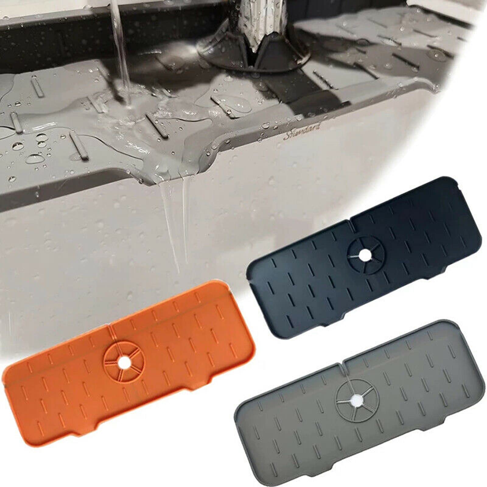 **Black Silicone Splash Guard for Kitchen Sink & Bathroom Faucet | Splash Catcher & Drying Mat | Countertop Protector for Kitchen & Bathroom | Non-Slip, Easy to Clean | Perfect for Cooking, Washing Dishes & Bathroom Use**
