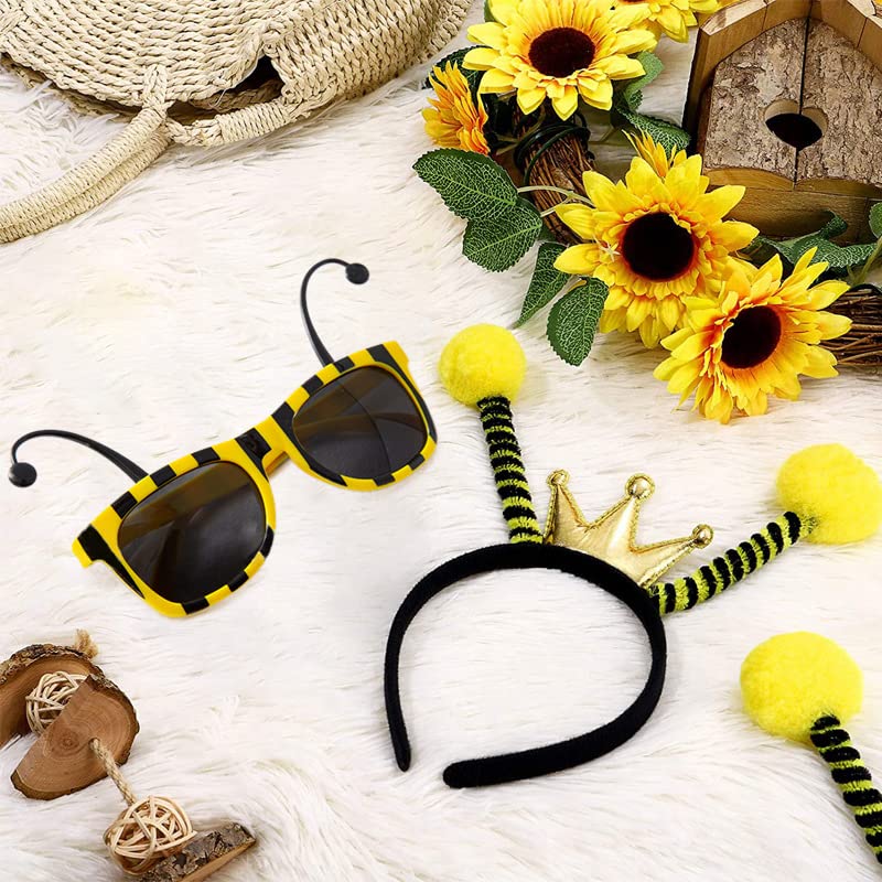 Cute Bee Headband Set - Tentacle Headbands, Antenna Hair Bands, Pom Pom Boppers for Halloween Costume, Cosplay, Party Favors & Dress-Up Accessories - Perfect for Kids & Adults Costume Parties, Themed Events & Photo Props