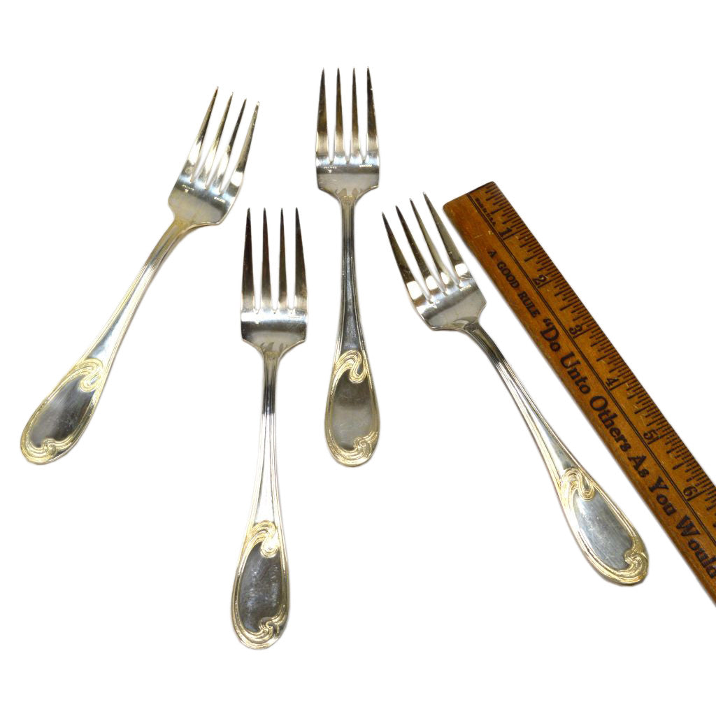 Vintage ERCUIS Silver Plated Flatware Set of 4 - Dessert & Salad Forks with Wave Pattern - Perfect for Formal Dining, Wedding Gifts & Antique Collectors