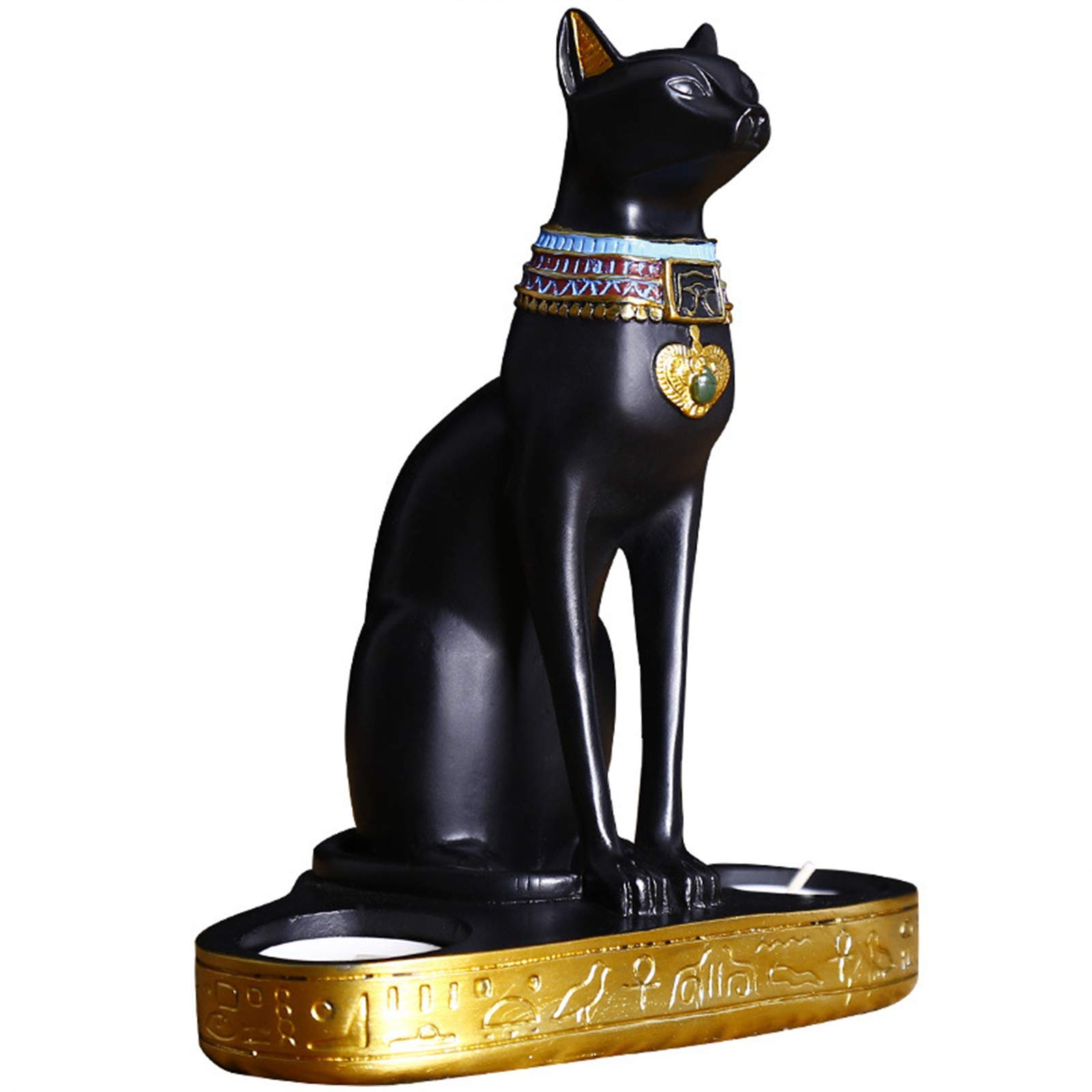 WSIMEI Egyptian Bastet Cat Goddess Statue Candle Holder - Black Ancient Egypt Decor with 2 Tea Light Holders for Home & Living Room - Perfect for Meditation Spaces, Altars, and Cultural Theme Decorations