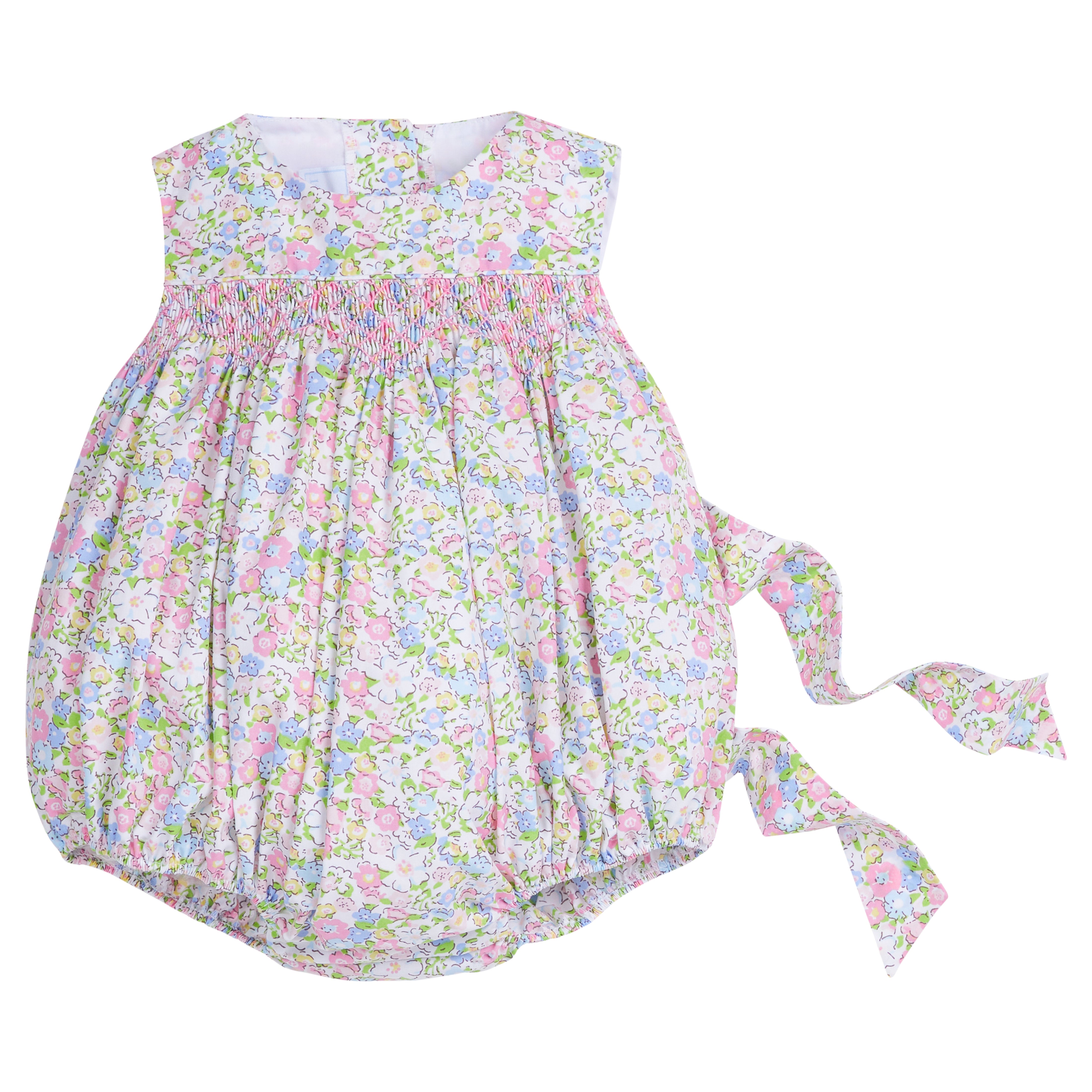 Simply Smocked Bubble Romper | Cheekwood Floral Print Baby Girls Outfit - Perfect for Spring Photoshoots, Family Gatherings & Special Occasions