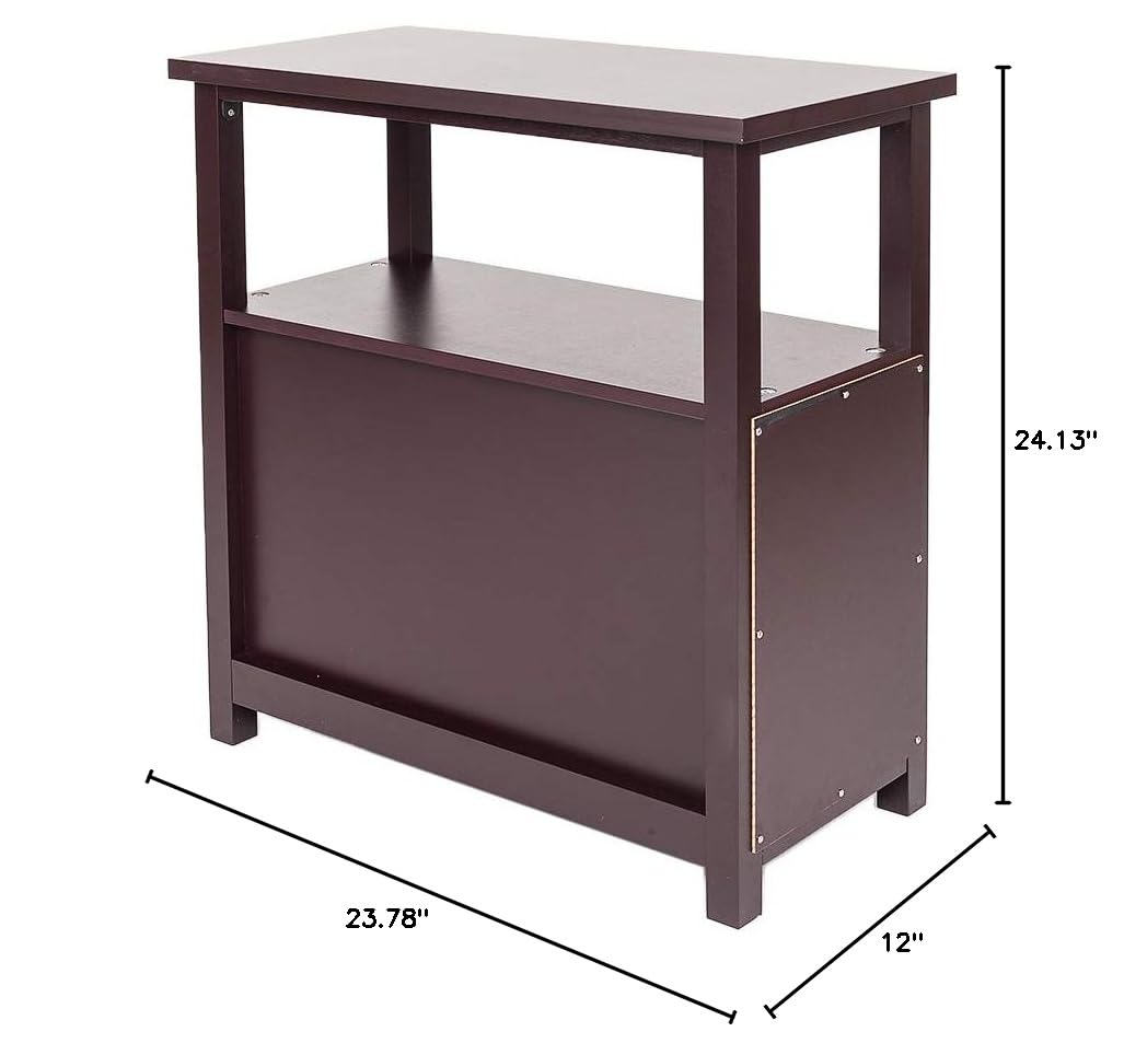 Rustic Espresso Narrow End Table with 2 Drawers & Storage Shelf - Nightstand for Bedroom, Living Room Chairside Table with Bin Drawer - Perfect for Small Spaces, Apartment Decor & Bedside Organization