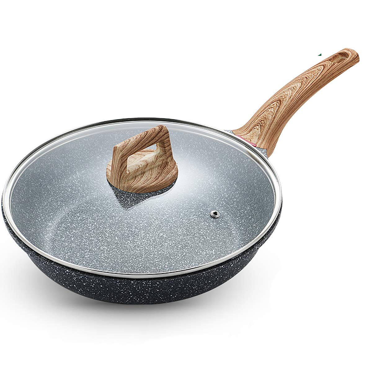 Eco-Friendly Non-Stick Stone Coated Aluminum Alloy Frying Pan with Tempered Glass Lid & Ergonomic Handle - Perfect for Healthy Cooking, Sauteing, Frying & Everyday Family Meals