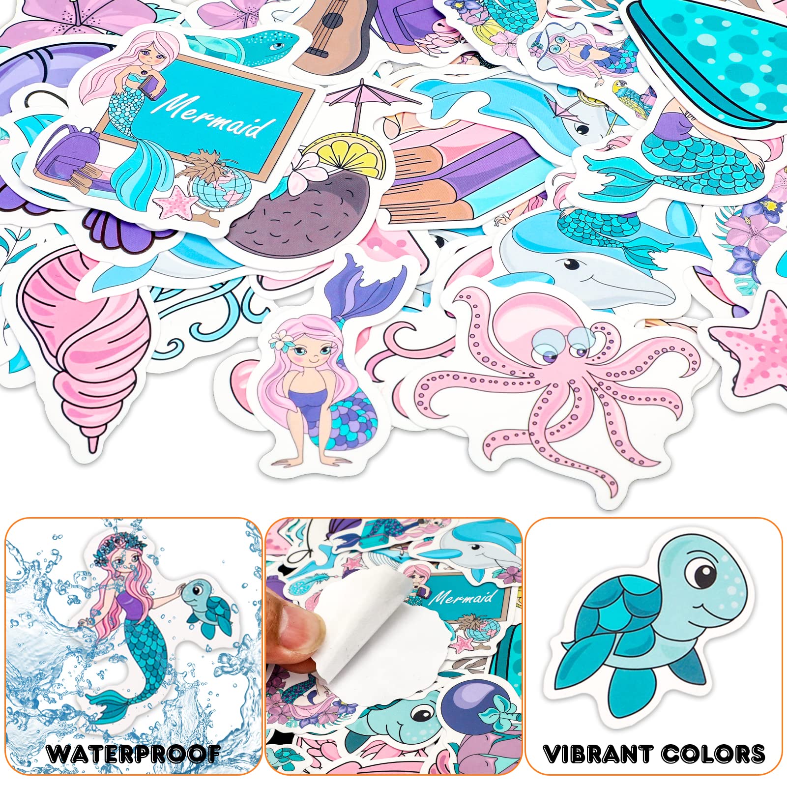 50PCS Waterproof Vinyl Stickers for Laptop, Water Bottle, Skateboard - Cute Mermaid Aesthetic Stickers for Girls, Teens & Kids | DIY Crafts, School Supplies, Room Decor