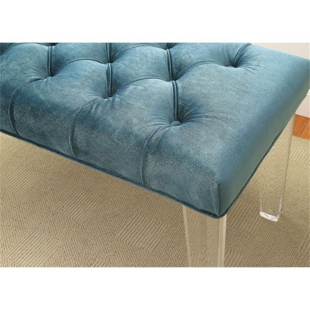 Eliza Contemporary Blue Fabric Bench with Acrylic Legs - Modern Entryway, Bedroom, or Living Room Seating Furniture