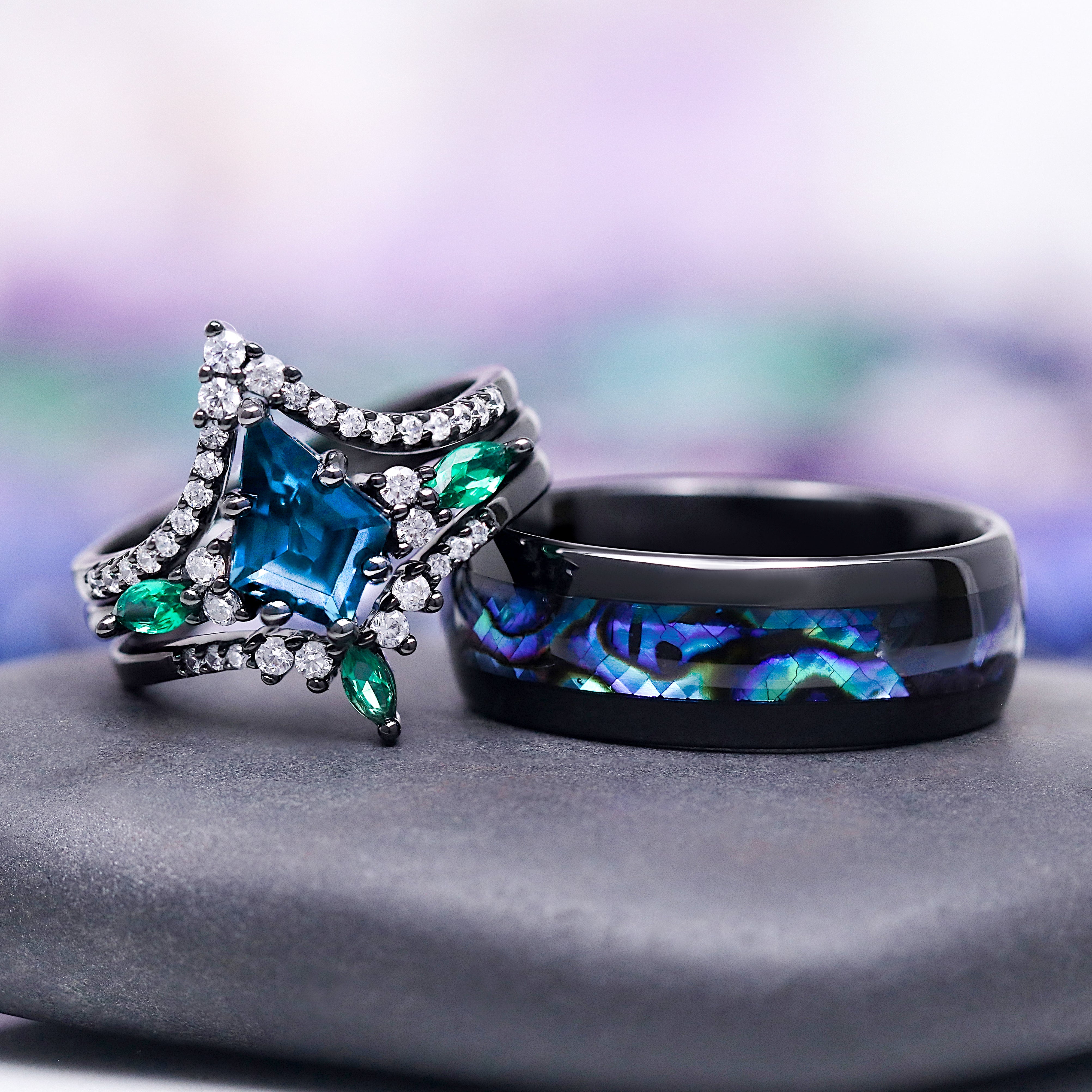 Black Tungsten Wedding Band with Abalone Shell Inlay - 8MM Width - Durable & Stylish Men's Ring for Weddings, Anniversaries & Special Occasions