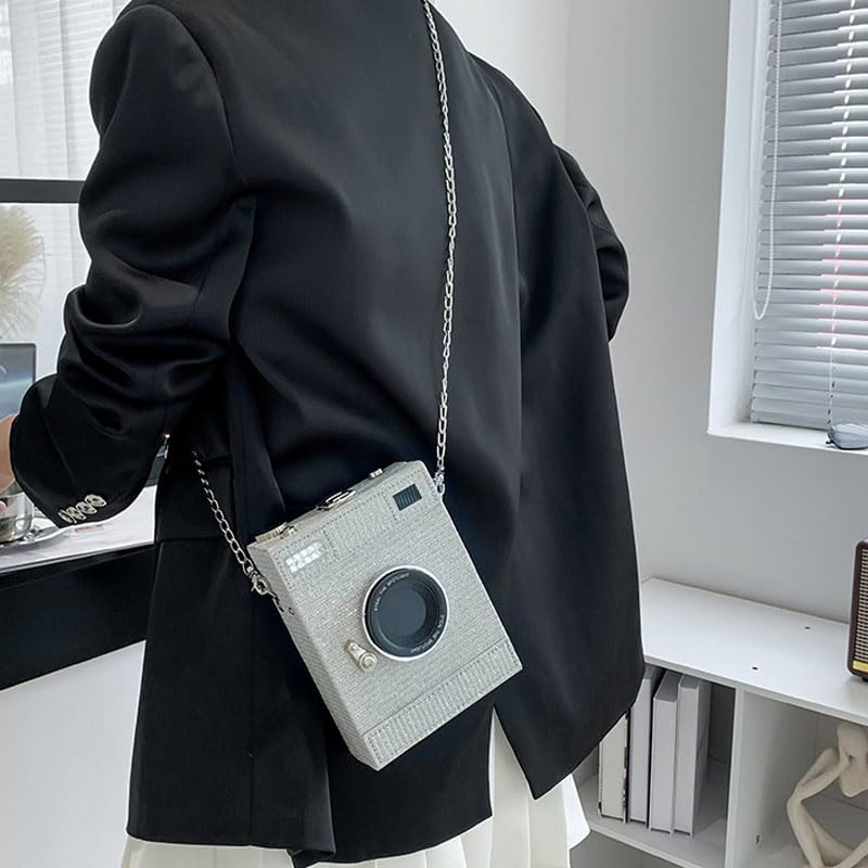 Sparkly Glitter Camera Shaped Crossbody Bag - Women's Evening Clutch Purse for Parties, Date Nights & Special Occasions