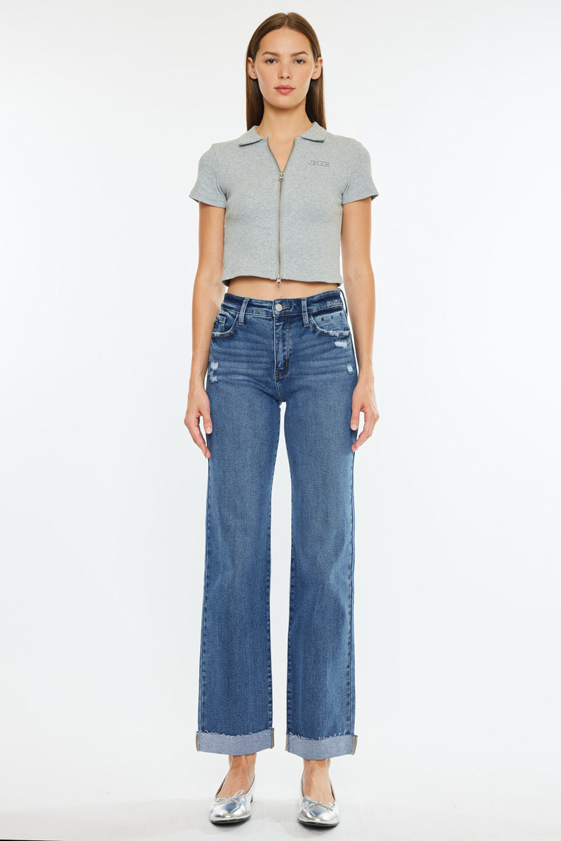 Trinity Essentials High Rise True Straight Jeans for Women - Comfortable Stretch Denim Pants for Casual Wear, Office & Everyday Outfits