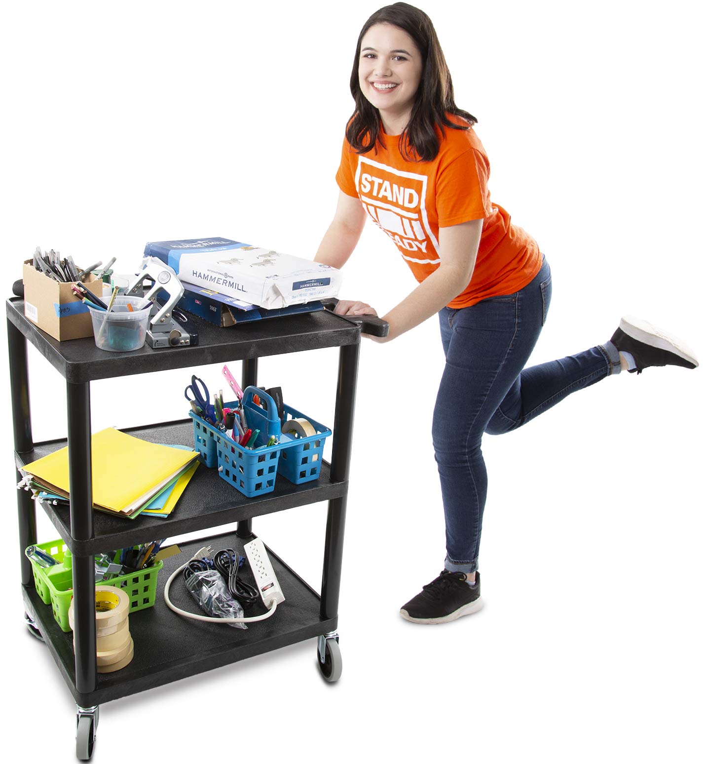 Heavy-Duty 3-Tier Flat Shelf Printer Cart with Wheels - 300 lbs Capacity Utility Storage Cart for Home Office & Warehouse (28