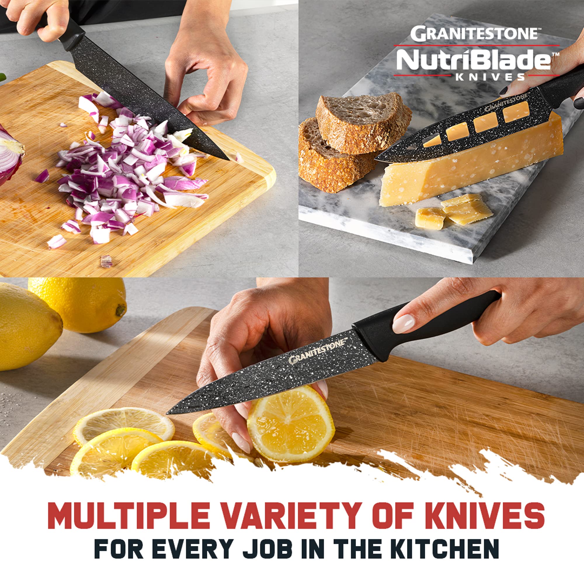Granitestone Nutriblade 13-Piece Premium Stainless Steel Knife Set with Acrylic Block - 6 Chef Knives & 6 Serrated Steak Knives - Perfect for Professional Cooking, Home Kitchens & Gourmet Meal Preparation
