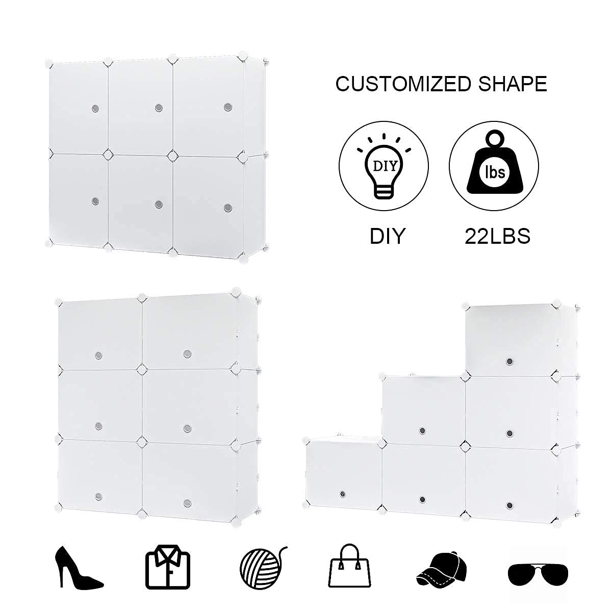 KOUSI 36 Grids Expandable Shoe Rack Organizer - Portable Tower Shelf Storage Cabinet for Heels, Boots, Slippers - White - Perfect for Closet, Entryway, Dorm Room Organization