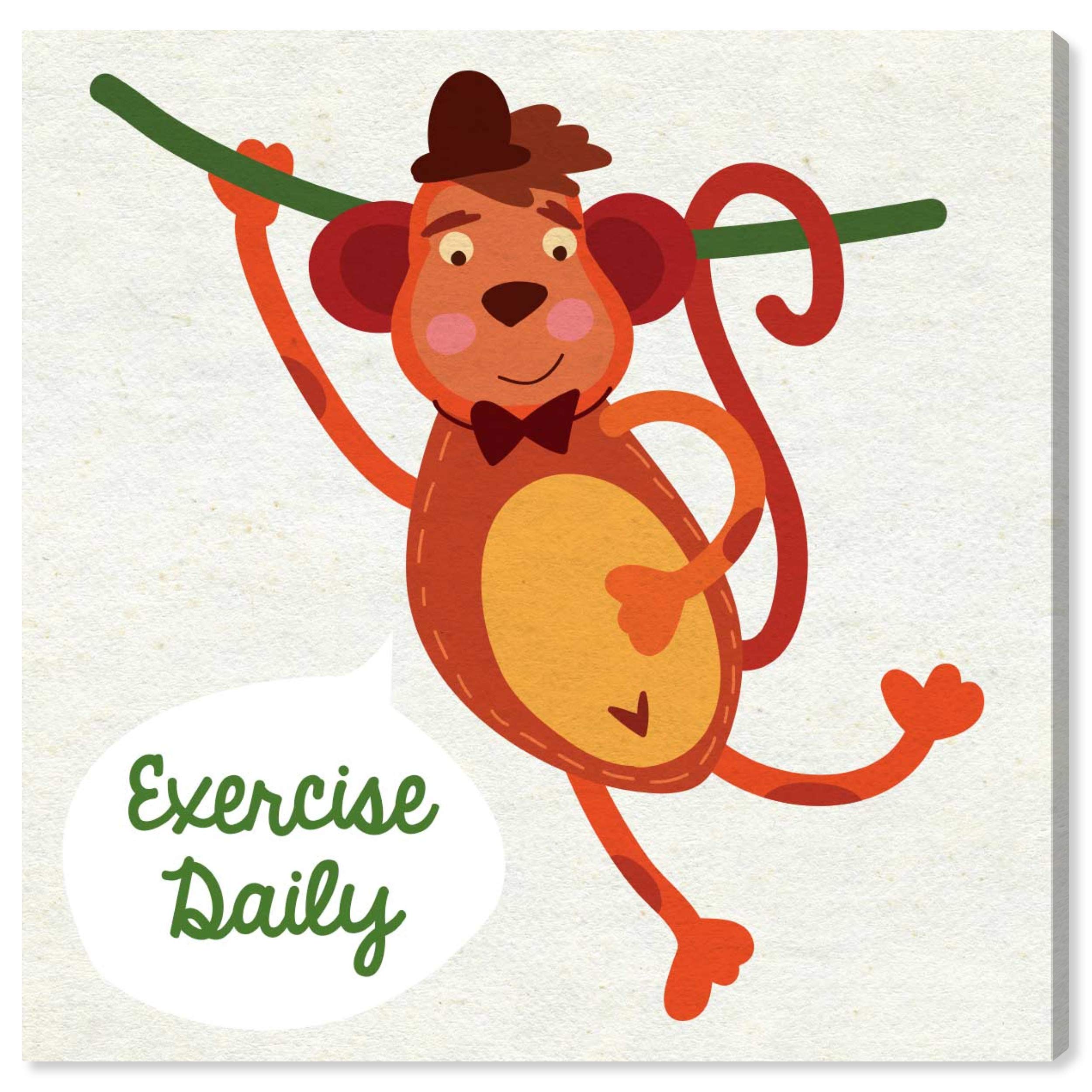 Oliver Gal Artist Co. 'Monkey Exercise' Kids Wall Art - 24x24 Inch Typography Canvas Print for Children's Room Decor in Brown & Green | Playful Nursery, Bedroom & Playroom Decor