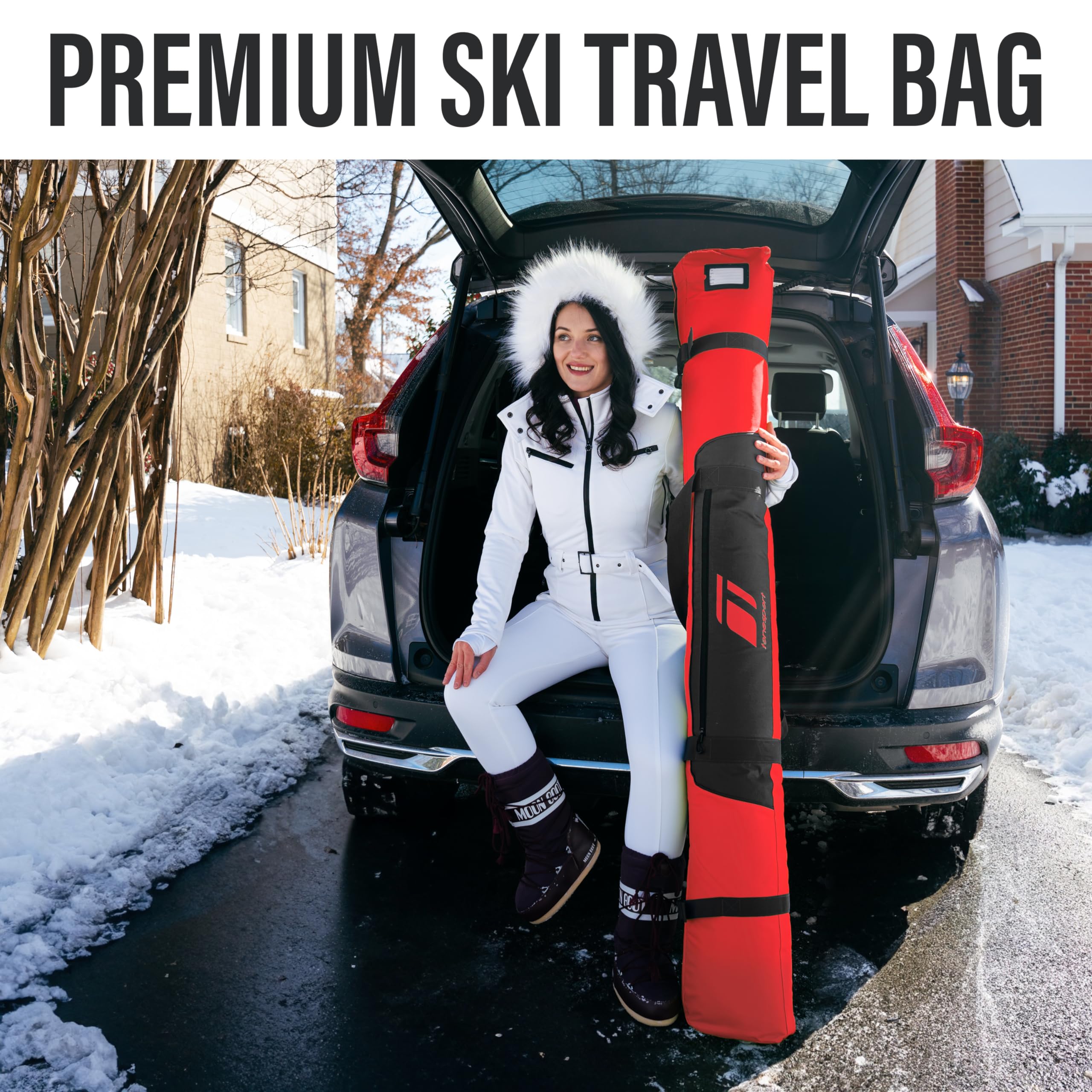 **Padded Waterproof Ski Bag for Air Travel - Durable Snow Ski Carrier up to 175cm - Perfect for Flying, Ski Trips & Winter Vacations**