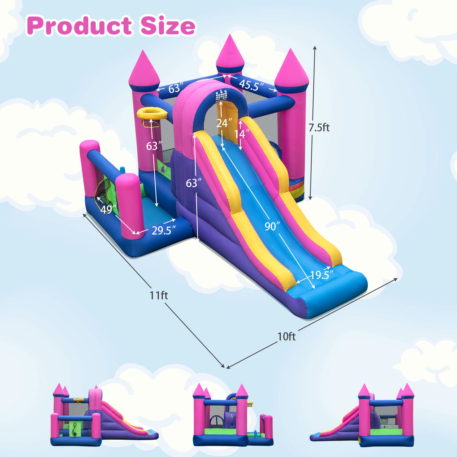 BOUNTECH Inflatable Bounce House with Slide, Ball Pit & Basketball Hoop - Princess Castle Theme for Kids Ages 3-10 | Outdoor Backyard Party Toy, Birthday Gift for Toddlers | Perfect for Birthday Parties, Summer Fun & Backyard Playtime