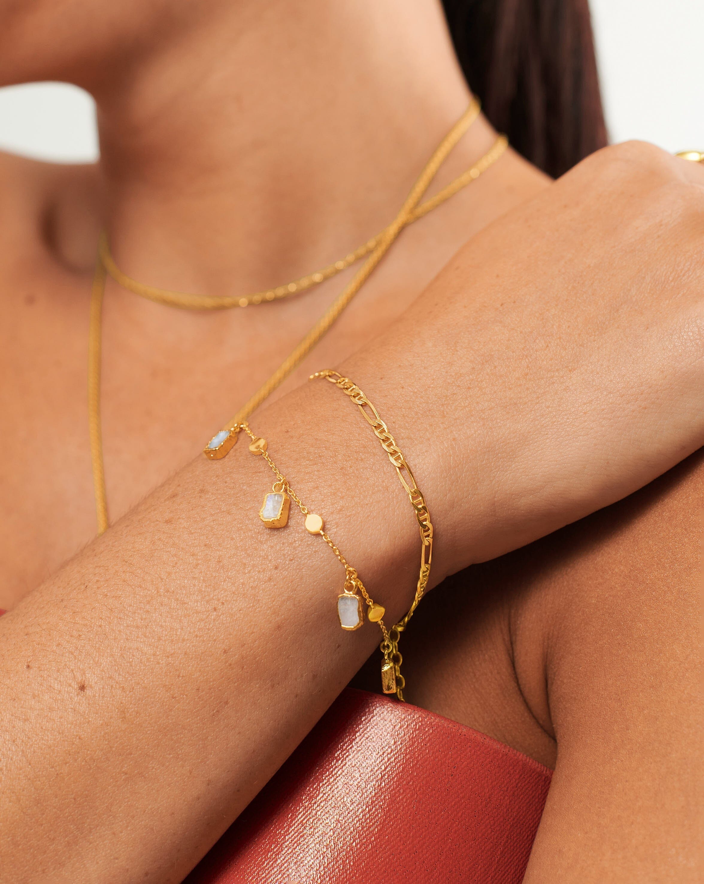 Lena Rainbow Moonstone Bracelet Set - 18K Gold Vermeil & Rainbow Moonstone Gemstone Jewelry for Women | Elegant Gift for Birthday, Anniversary & Special Occasions