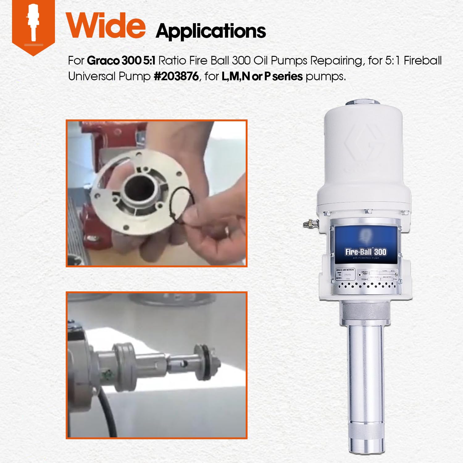Graco 300 5:1 Ratio Fire Ball 300 Oil Pump Repair Kit 238286 - Air Motor & Pump Upper/Lower Repair Parts for #203876 Universal Pump - Ideal for Industrial Equipment Maintenance & Hydraulic System Repairs