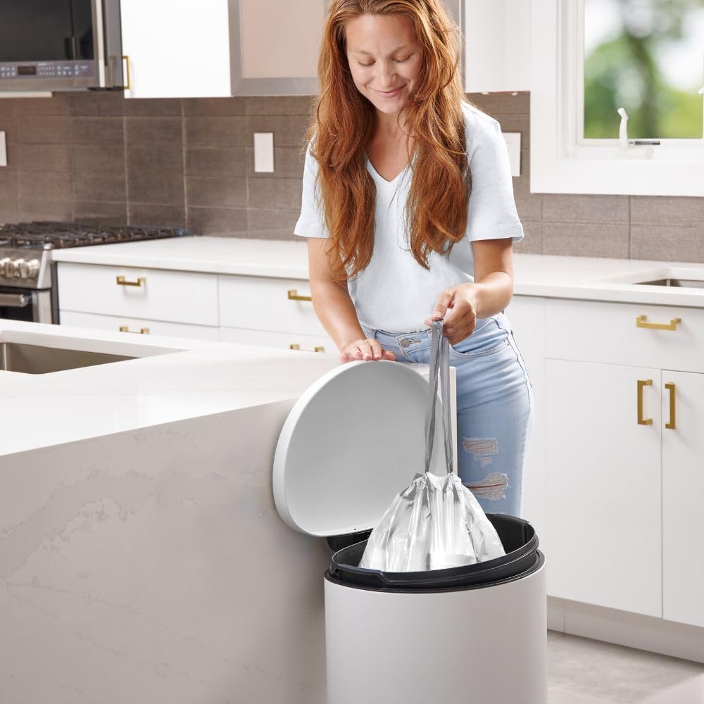 Plasticplace Custom Fit Trash Bags - White Drawstring Garbage Liners 10-10.5 Gallon (21