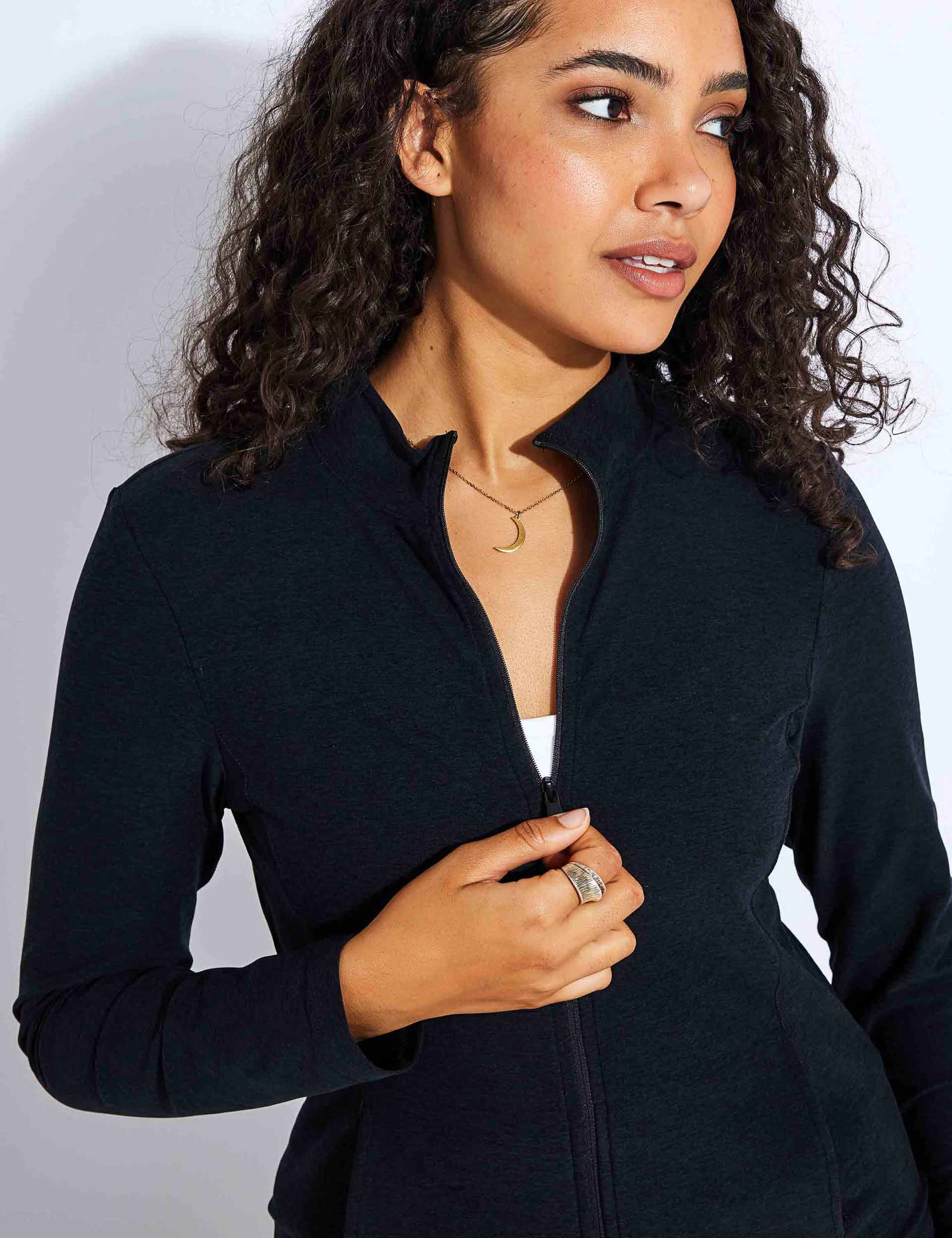 Spacedye On The Go Mock Neck Jacket - Darkest Night | Stylish & Comfortable Travel Outerwear for Women | Perfect for Commuting, Work & Casual Outings