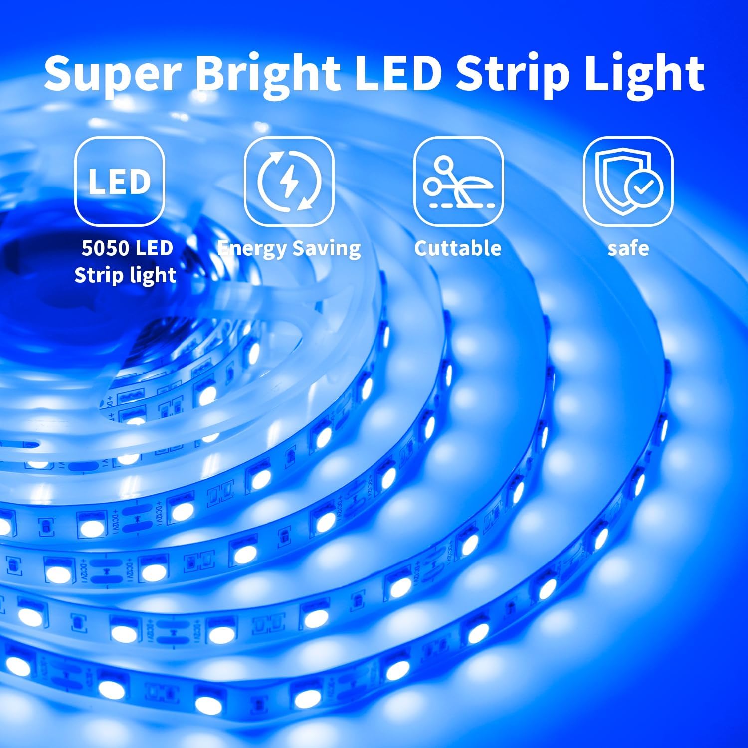 iNextStation 16.4ft Blue LED Strip Lights 12V Flexible 5050 Tape Light with 300 LEDs - Cuttable Waterproof Lighting for Bedroom, Kitchen, Cabinet, Mirror Decor (Power Adapter Not Included) | Perfect for Home Accent Lighting, Under Cabinet Illumination, and DIY Projects