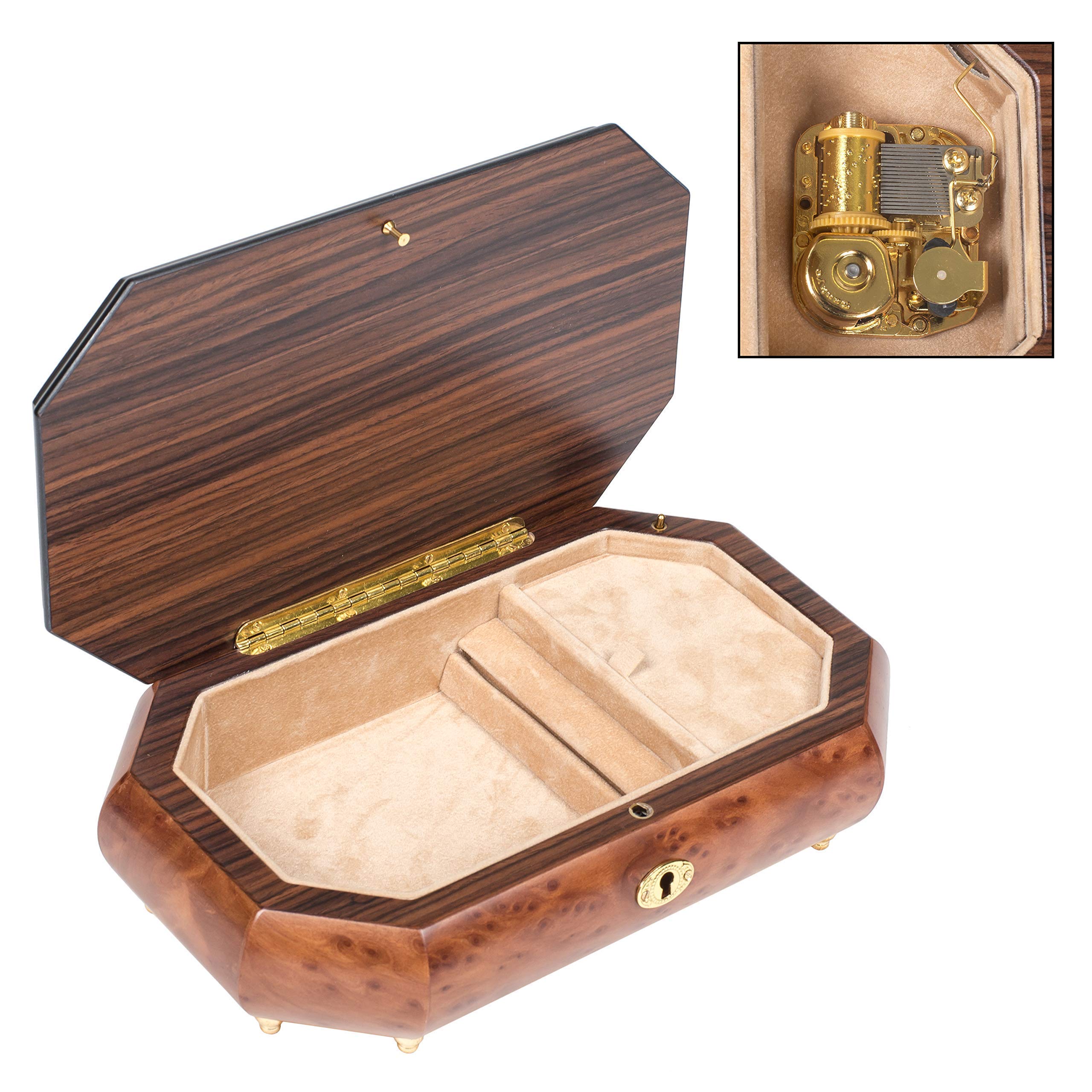 Elegant Matte Italian Inlaid Music Jewelry Box - Customizable Tune Options | Perfect for Gift Giving, Home Decor & Jewelry Storage