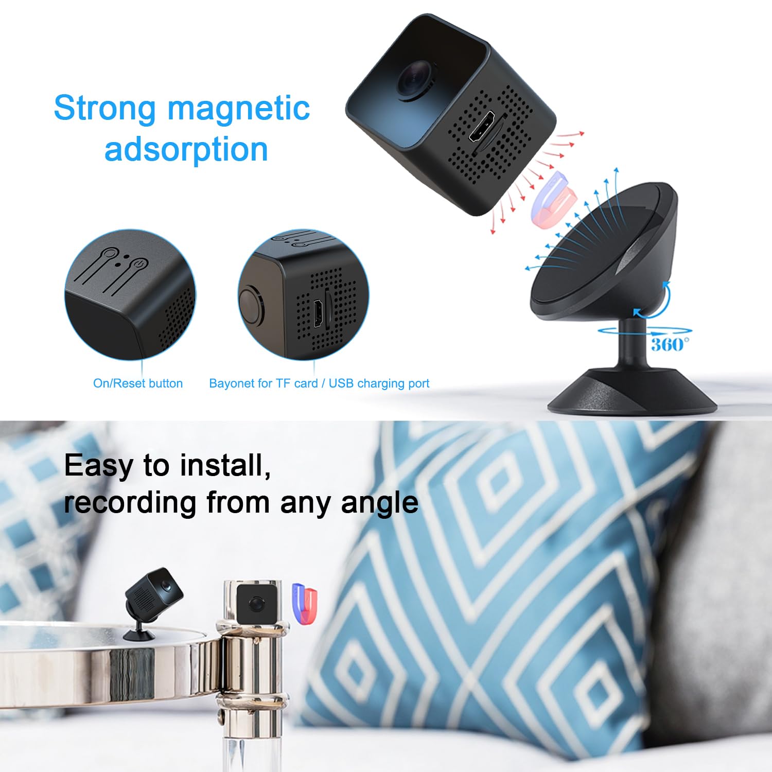 1080P HD Hidden Camera - Mini WiFi Wireless Indoor Security Camera with Night Vision & Live Video Recording | Perfect for Home Surveillance, Nanny Monitoring & Office Security