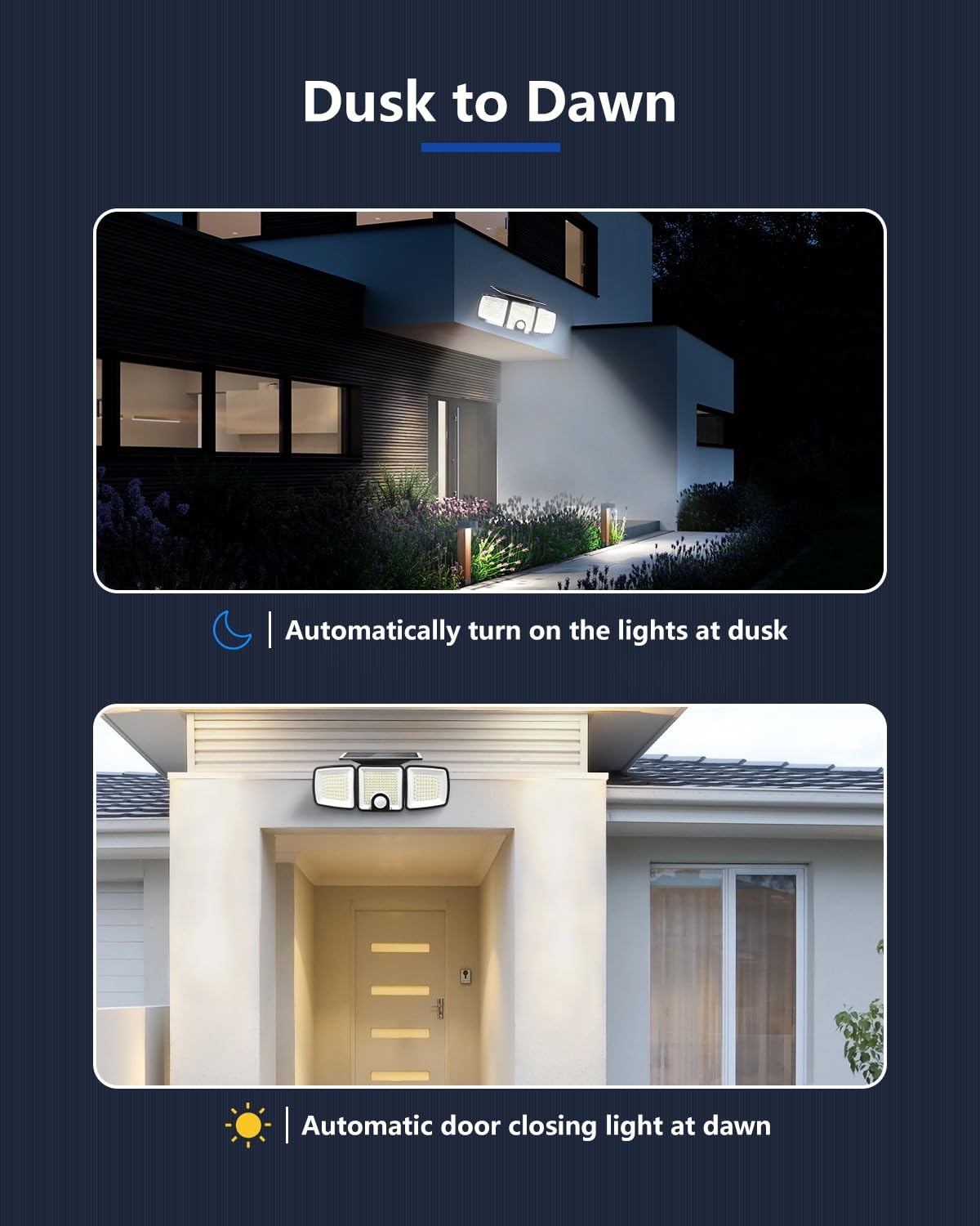 Solar Powered Outdoor Lights with Motion Sensor - 3 Heads, 760LM Brightness, 223 LEDs, IP65 Waterproof, 270° Wide Angle Flood Wall Lights (3 Lighting Modes, Black) - Perfect for Backyard, Garden, Pathway, and Patio Security Lighting