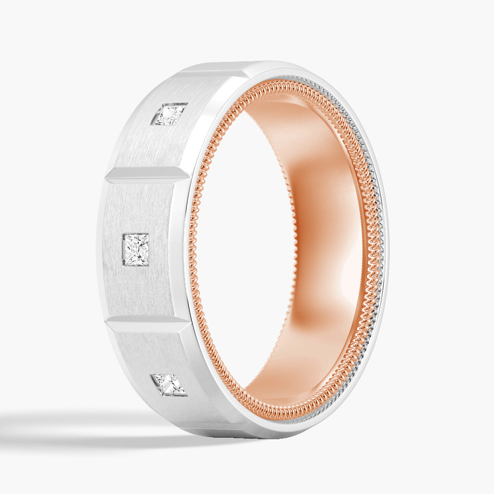 8mm Two Tone Matte Finish Princess Cut Moissanite Men's Wedding Band Ring - Perfect for Anniversary Gifts, Engagement Rings & Everyday Wear