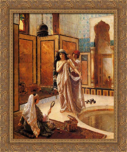 Rudolf Ernst The Harem Bath 20x24 Gold Ornate Wood Framed Canvas Art Print - Vintage Orientalist Wall Decor for Living Room, Bedroom & Office
