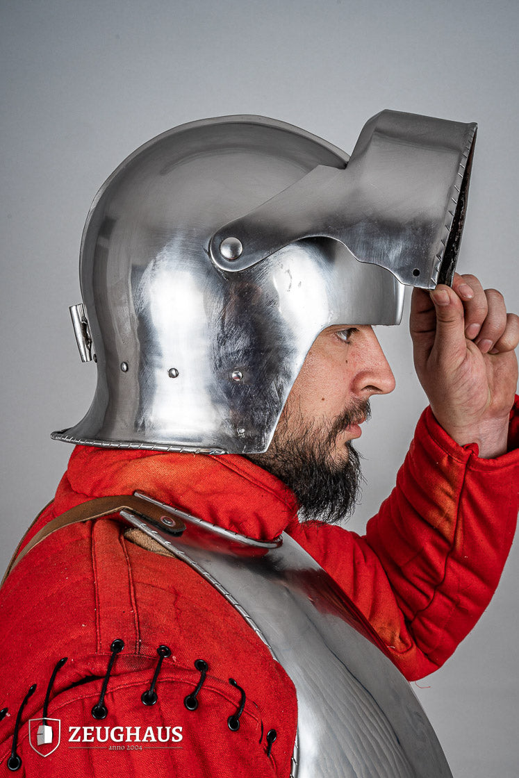 Swiss Sallet Helmet 1.6mm Polished Steel - Medieval Knight Armor Replica for LARP, Cosplay & Historical Reenactment