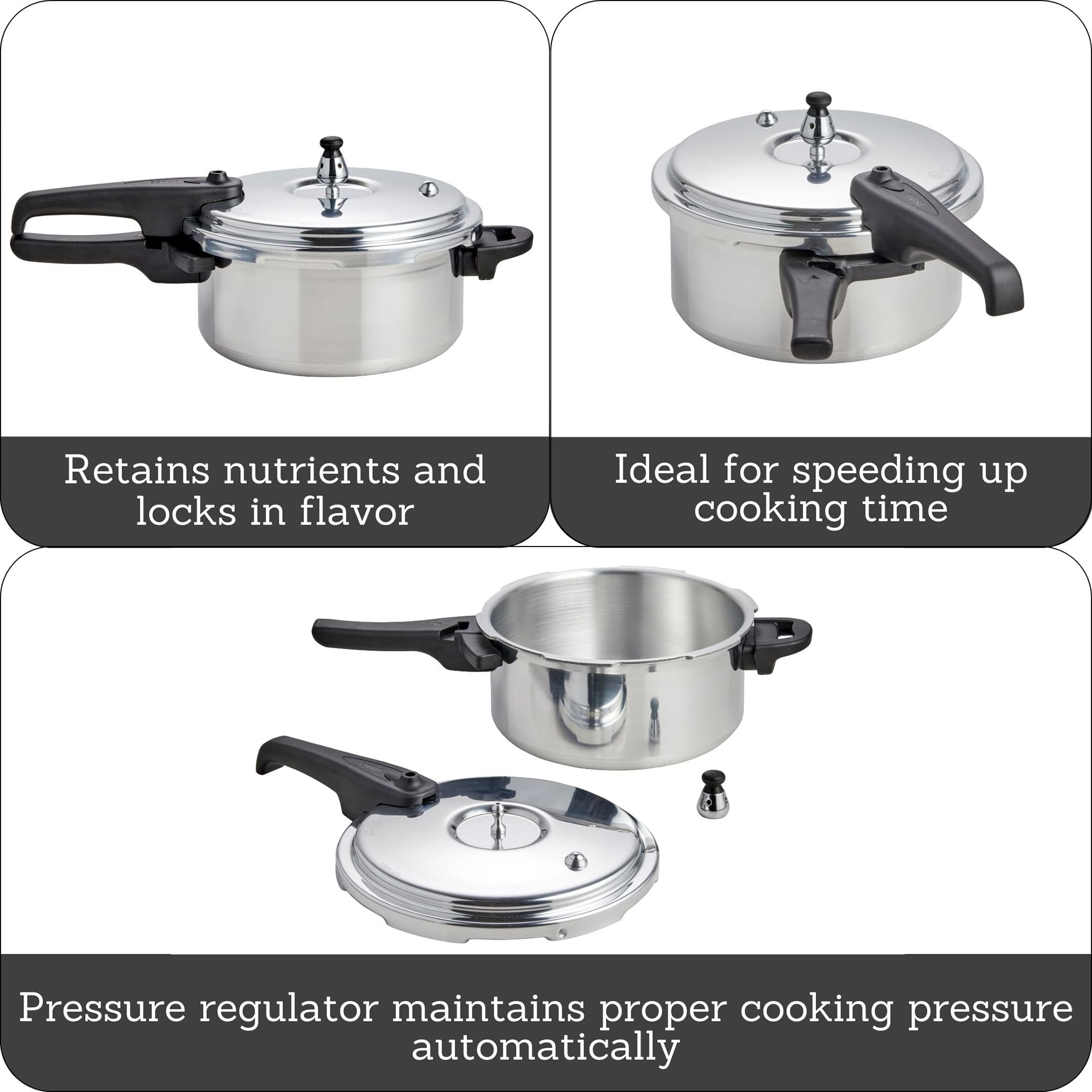 IMUSA 4.2 Quart Aluminum Pressure Cooker with Safety Valves - Stovetop Cookware for Fast, Safe Cooking | Perfect for Soups, Stews & Family Meals