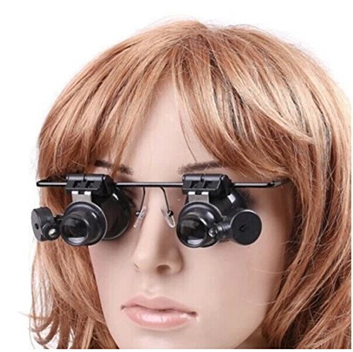 Worldoor 20x Magnifying Glass Headset with 2 LED Lights - Hands-Free Loupe Magnifier Visor for Jewelry Repair, Watchmaking & Electronics Inspection