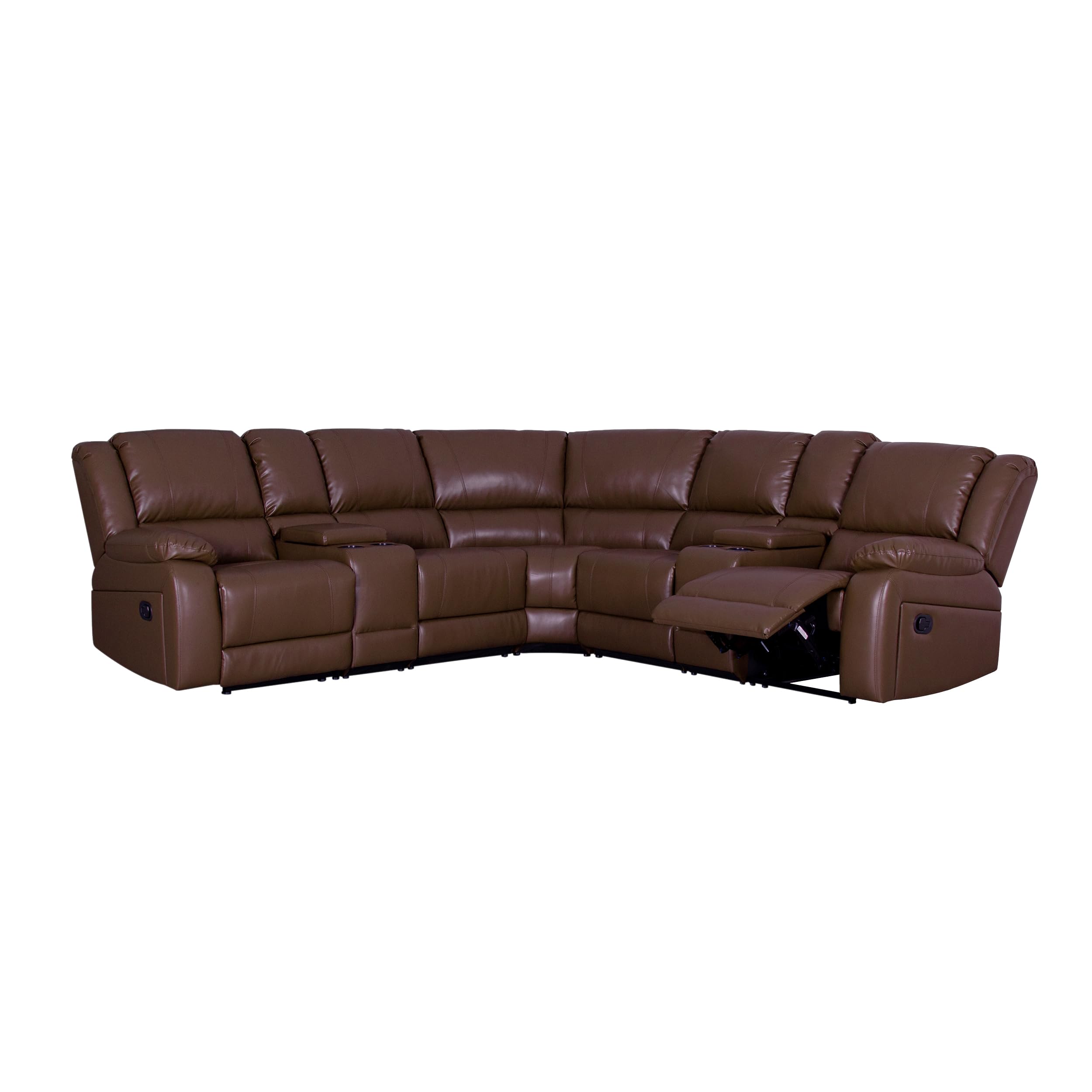 Modular Sectional Sofa with PU Leather & Manual Recliner - Symmetrical L-Shaped Couch Set for Living Room | Brown Reclining Sofa for Family Movie Nights & Lounge Relaxation