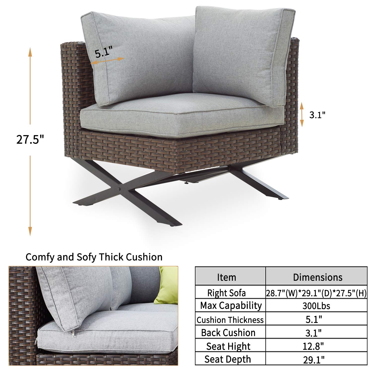 PatioFestival Armless Outdoor Sofa Set - X-Leg Patio Conversation Furniture with 5.1 Inch Cushions for Backyard, Garden & Poolside Relaxation
