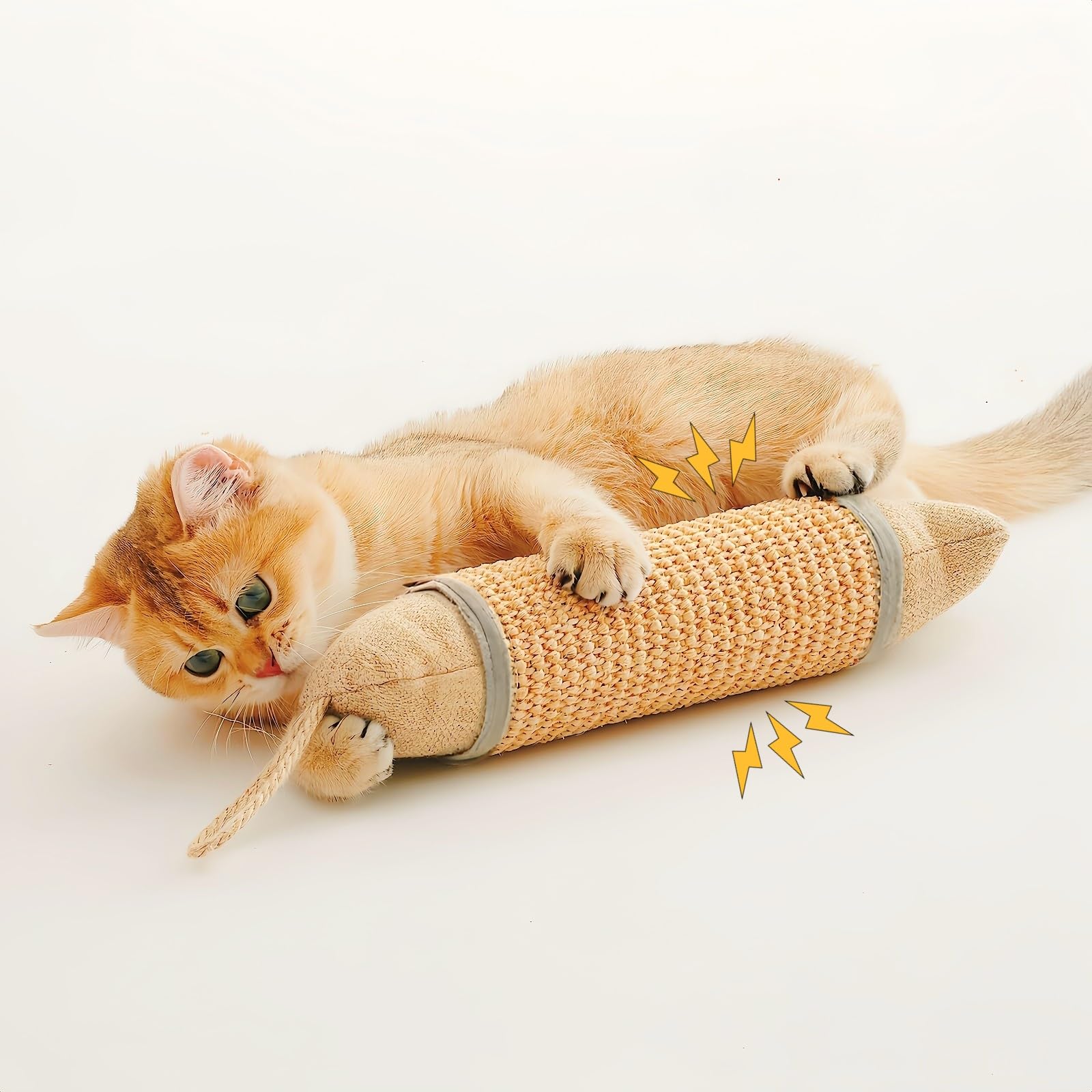 Best Cat Kicker Toy for Indoor Cats - 10 Inch Natural Sisal Cat Scratcher with Orange & Silver Colors - Perfect for Playtime, Exercise, and Stress Relief