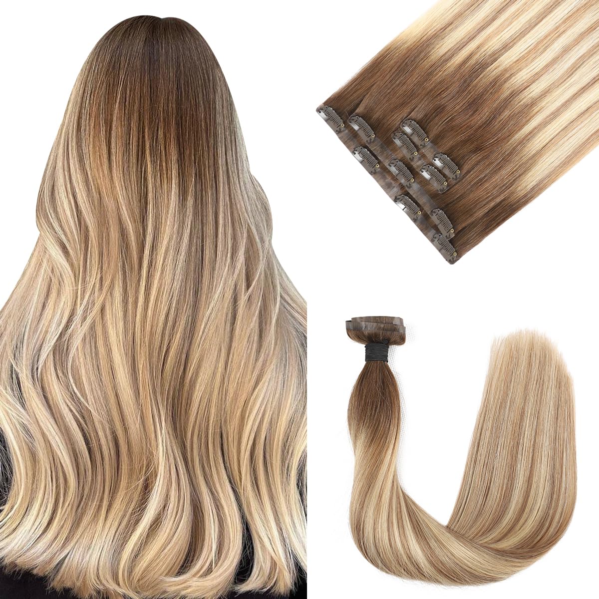 Silky Straight Clip-in Remy Human Hair Extensions for Women - 18 Inch Natural Black Hair Weft for Length & Volume - Perfect for Parties, Weddings & Daily Styling